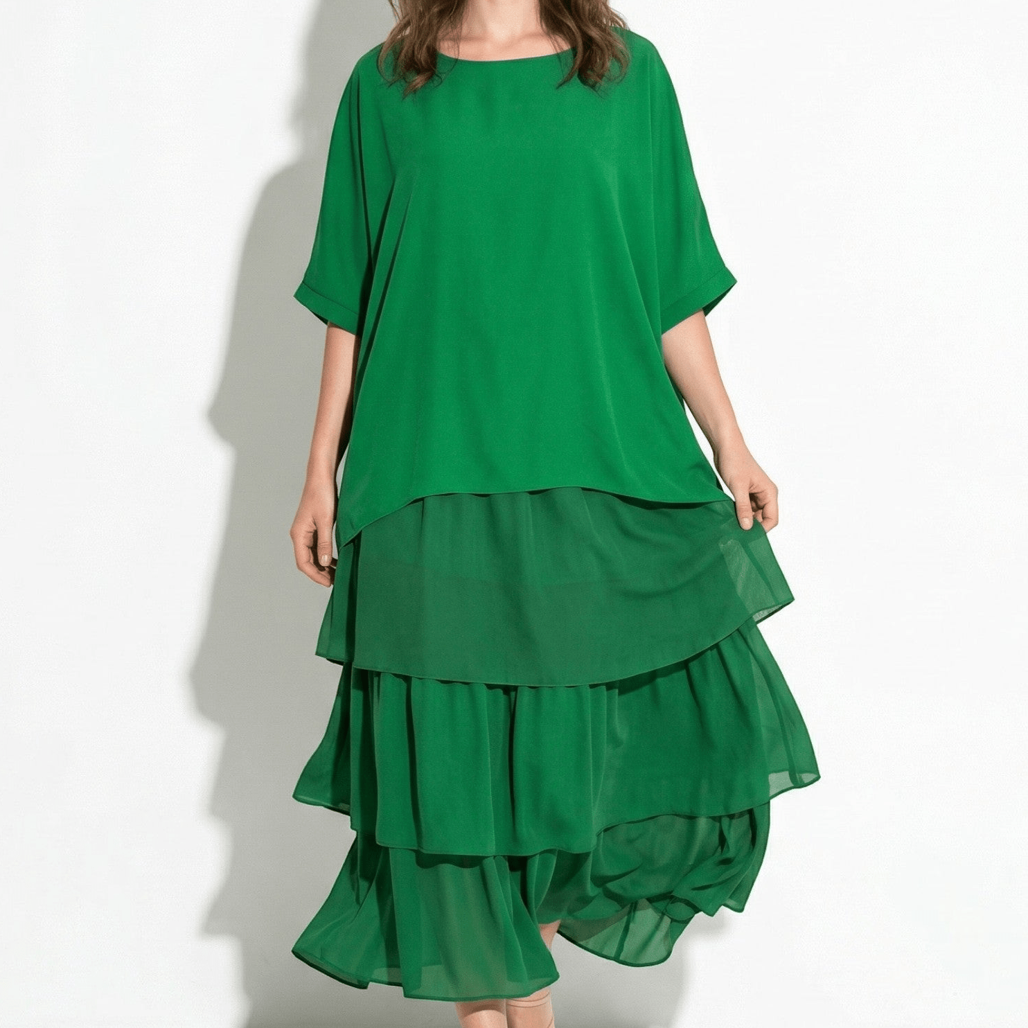 Athena – Women's Batwing Tiered Summer Maxi Dress - Maxi Dress - Green - Taylor & Bennett