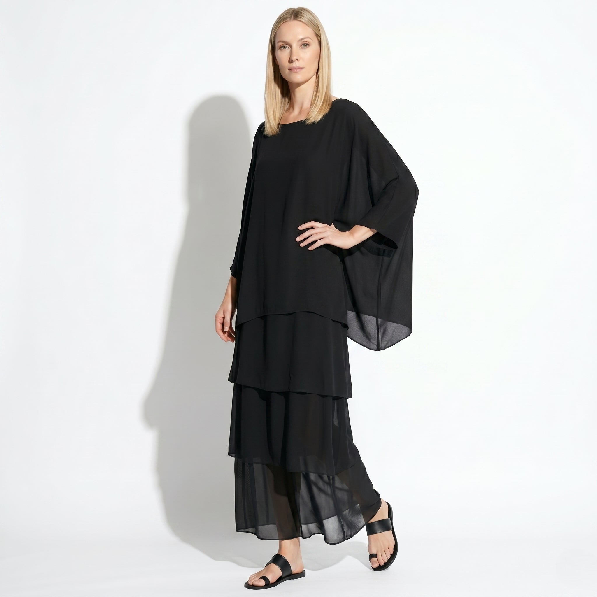 Athena – Women's Batwing Tiered Summer Maxi Dress - Maxi Dress - Black - Taylor & Bennett