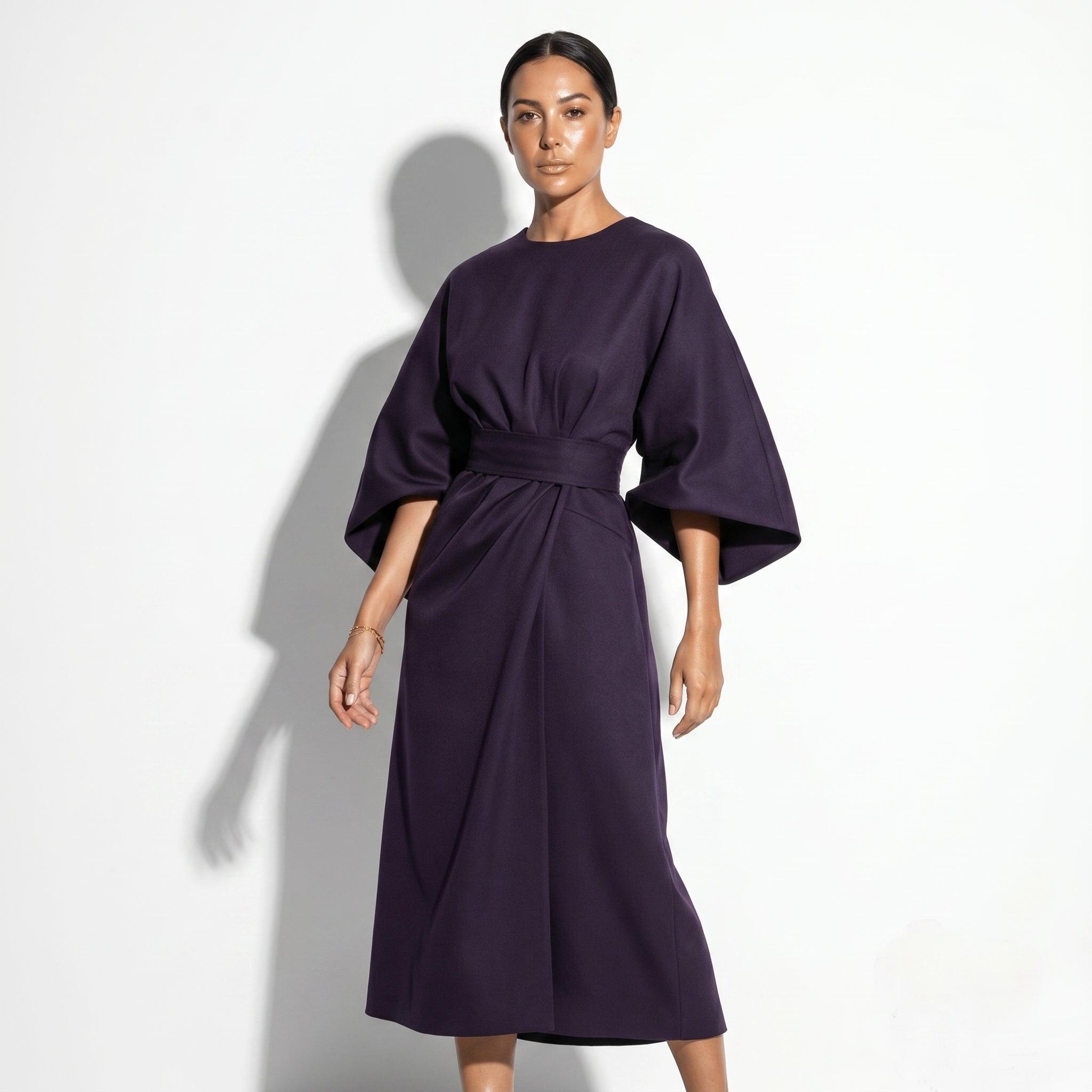 Aurora - Women's Flowy Belted Kimono Style Maxi Dress - Dress - Purple - Taylor & Bennett