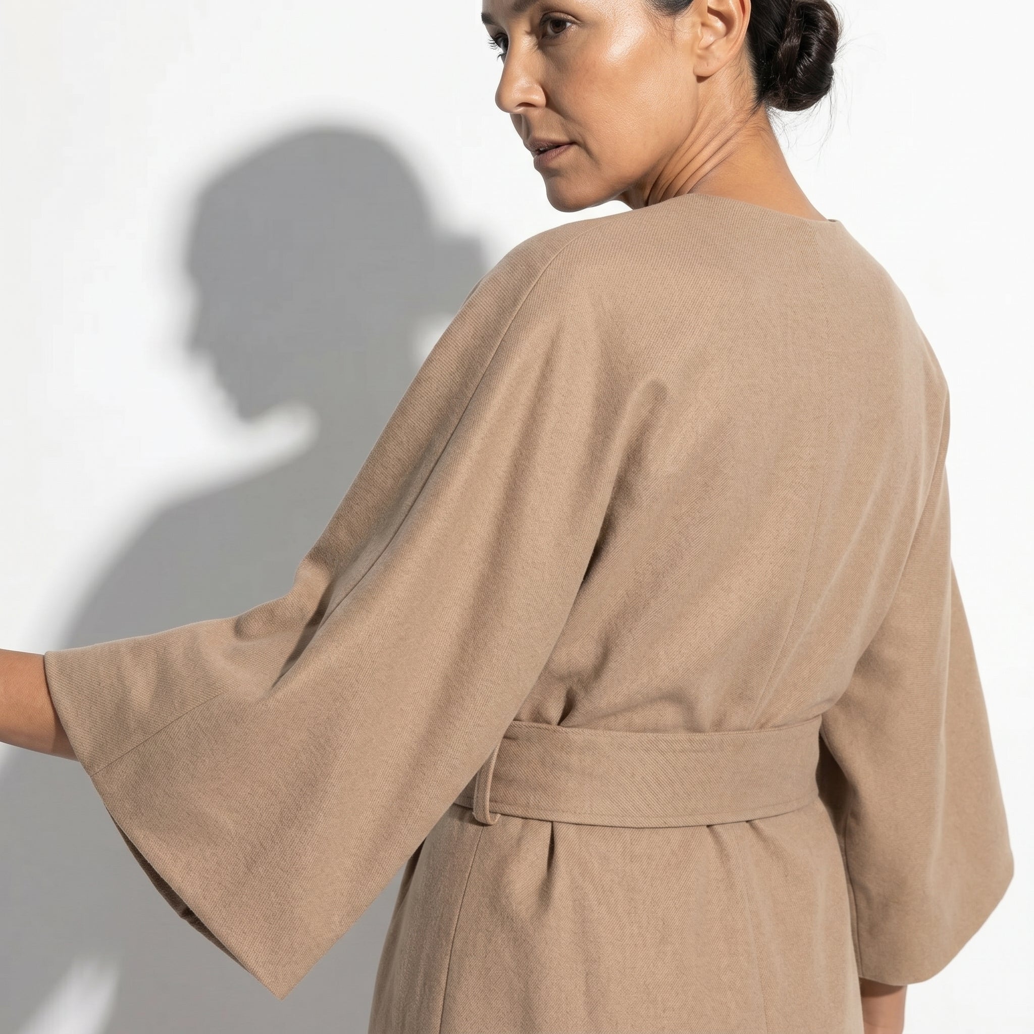 Aurora - Women's Flowy Belted Kimono Style Maxi Dress - Dress - Beige - Taylor & Bennett
