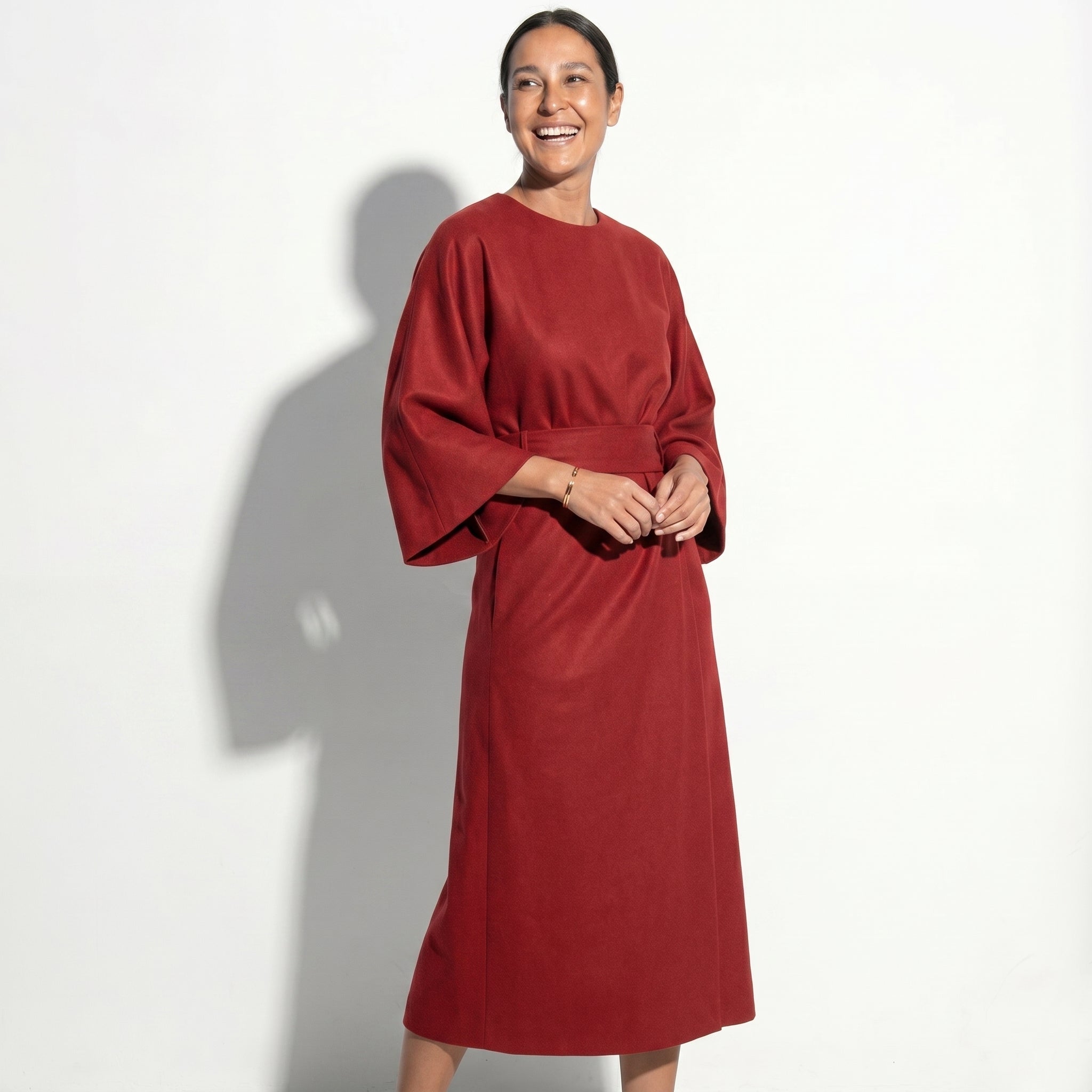 Aurora - Women's Flowy Belted Kimono Style Maxi Dress - Dress - Red - Taylor & Bennett