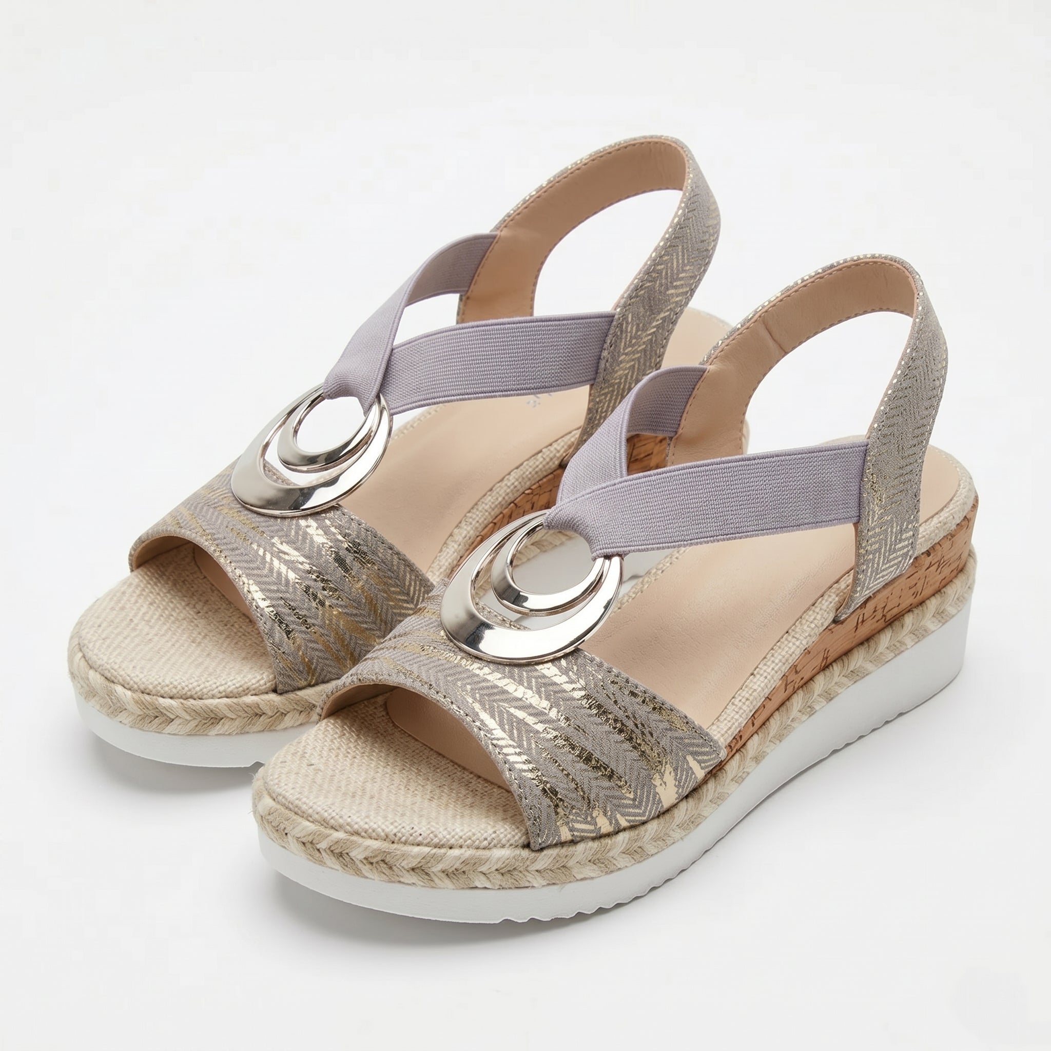 Ava - Women's Cross Strap Wedge Sandals - Sandals - Grey - Taylor & Bennett