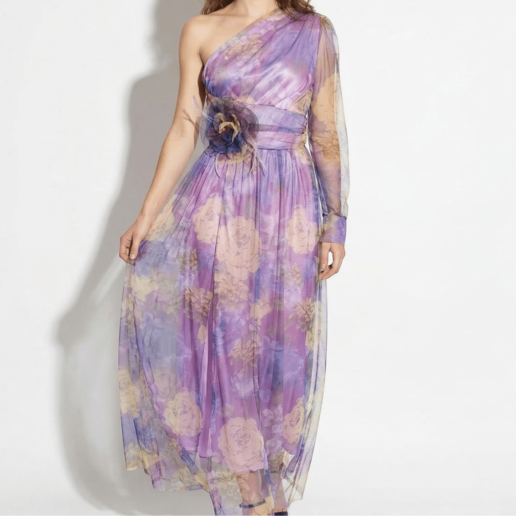 Ava - Women's Floral One Shoulder Maxi Dress - Maxi Dresses - Purple - Taylor & Bennett