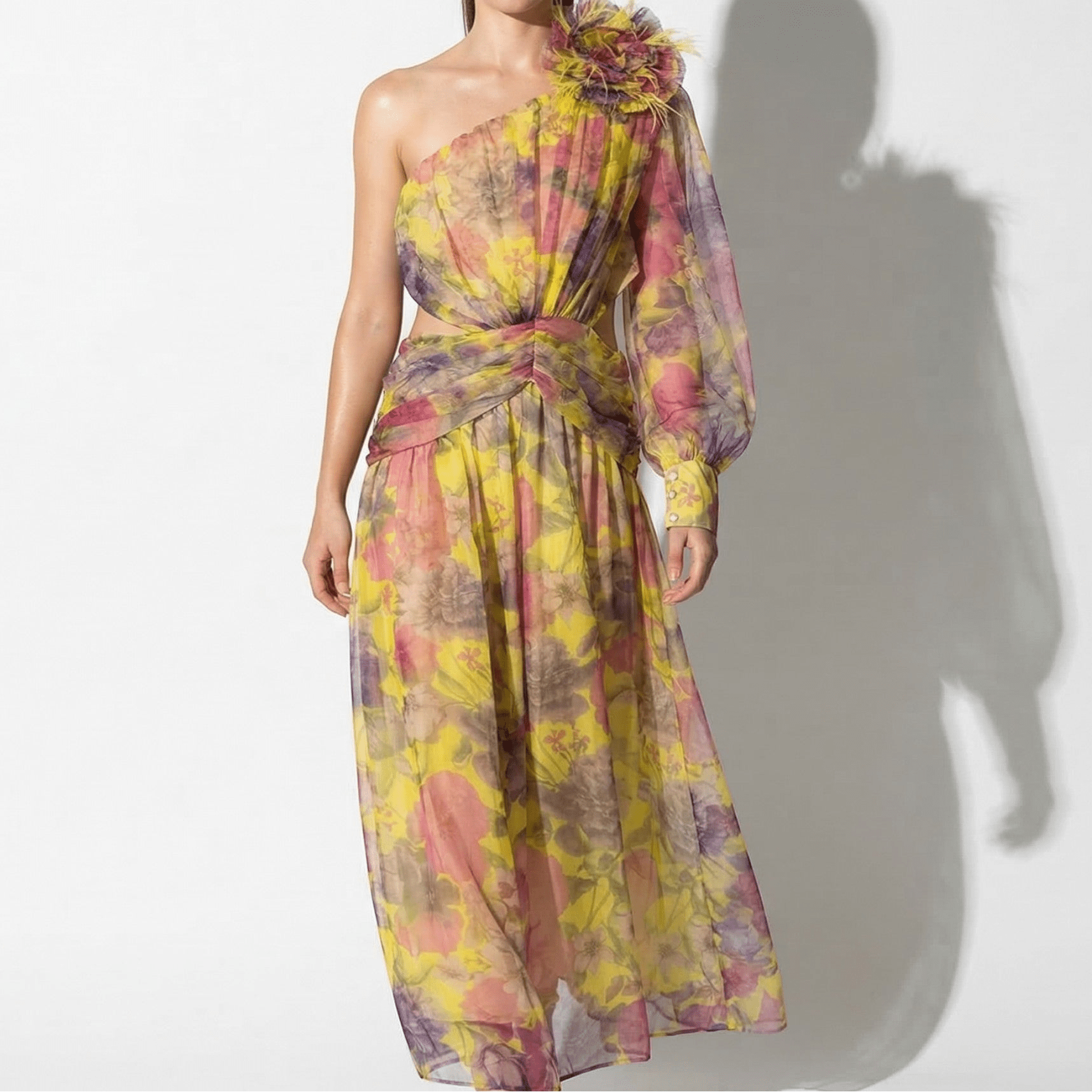 Ava - Women's Floral One Shoulder Maxi Dress - Maxi Dresses - Yellow - Taylor & Bennett