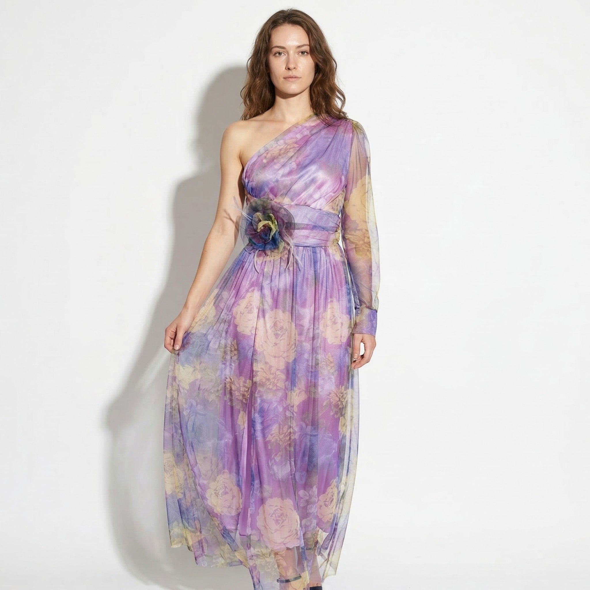 Ava - Women's Floral One Shoulder Maxi Dress - Maxi Dresses - Purple - Taylor & Bennett