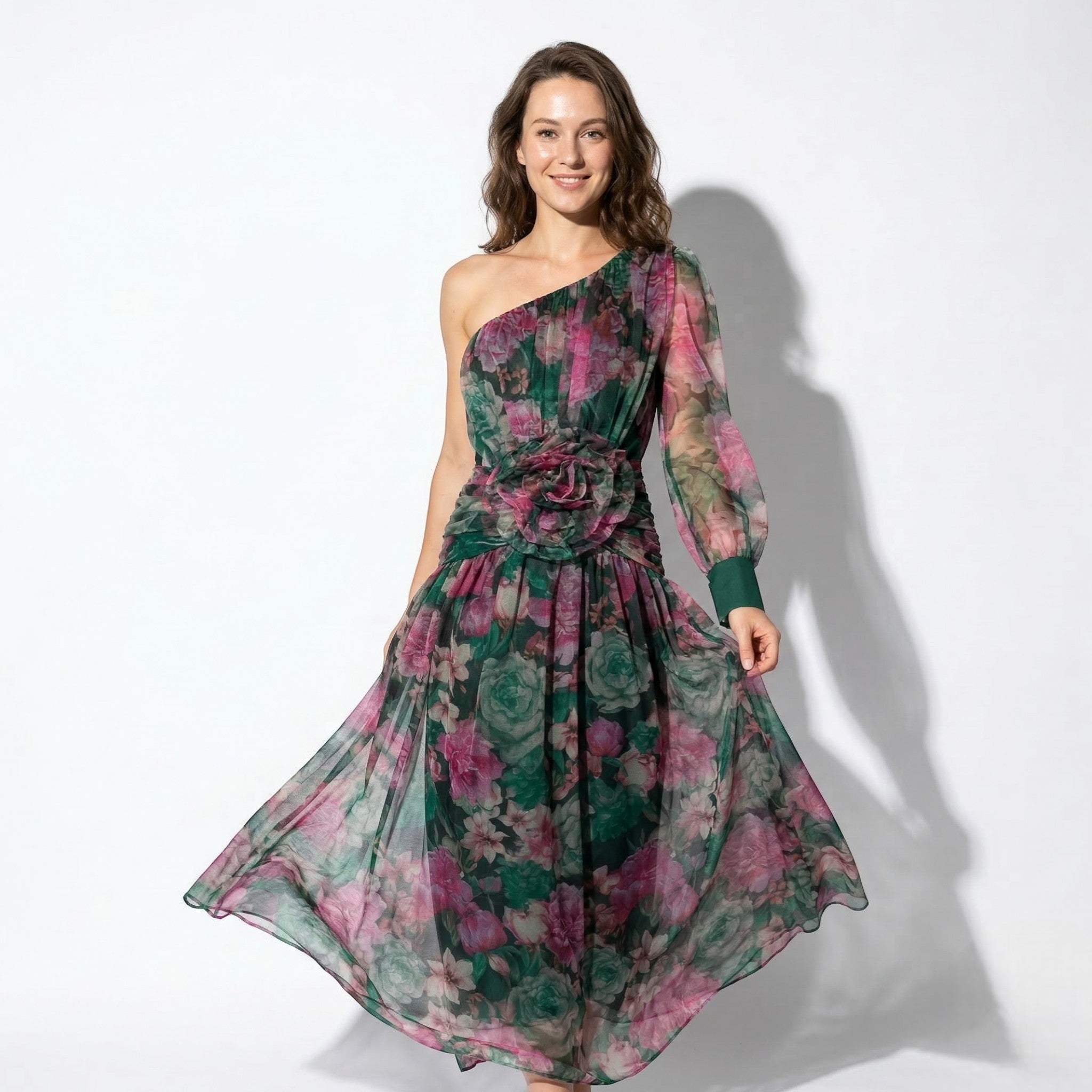 Ava - Women's Floral One Shoulder Maxi Dress - Maxi Dresses - Red - Taylor & Bennett