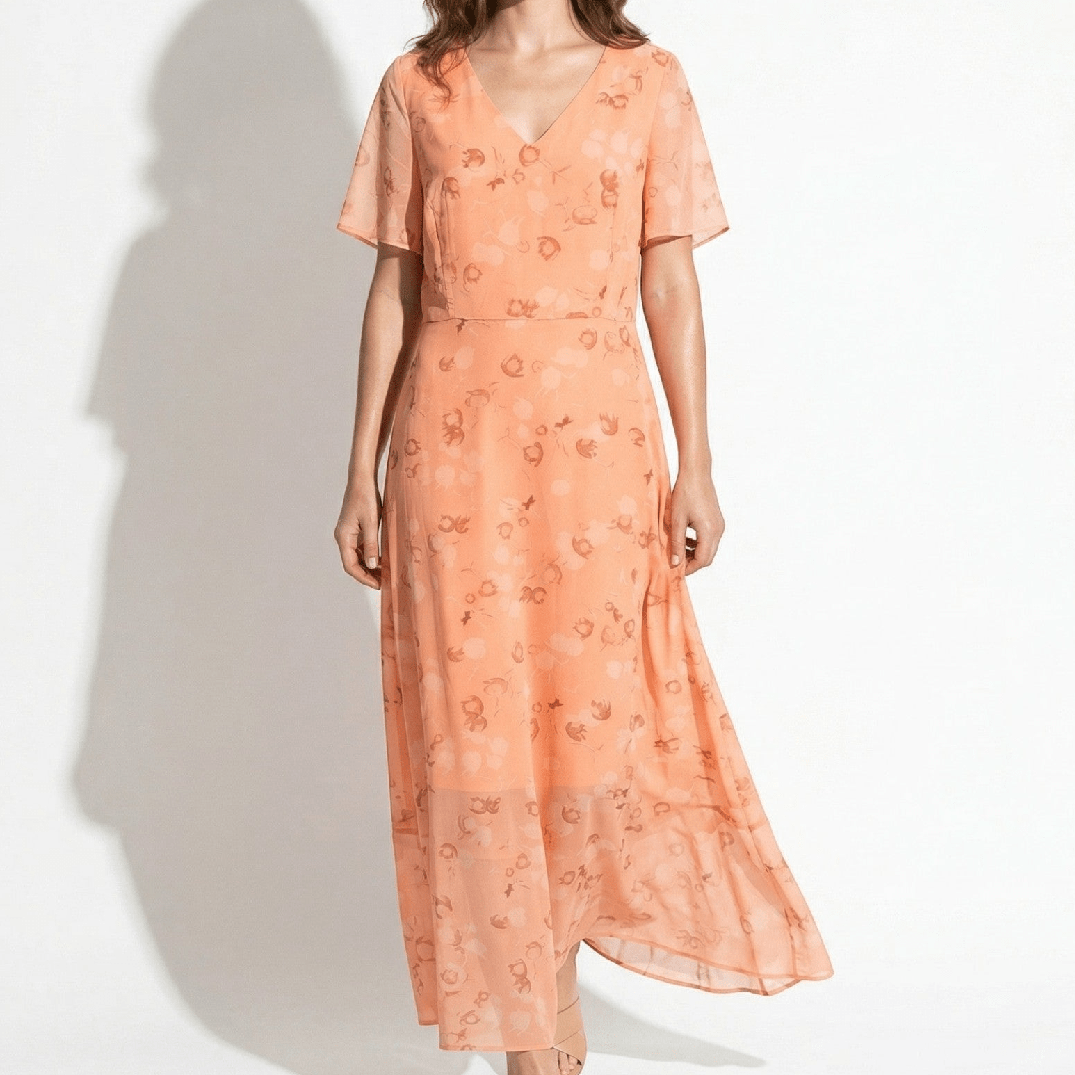 Ava – Women's Floral Print Maxi Dress - Maxi Dress - Orange - Taylor & Bennett