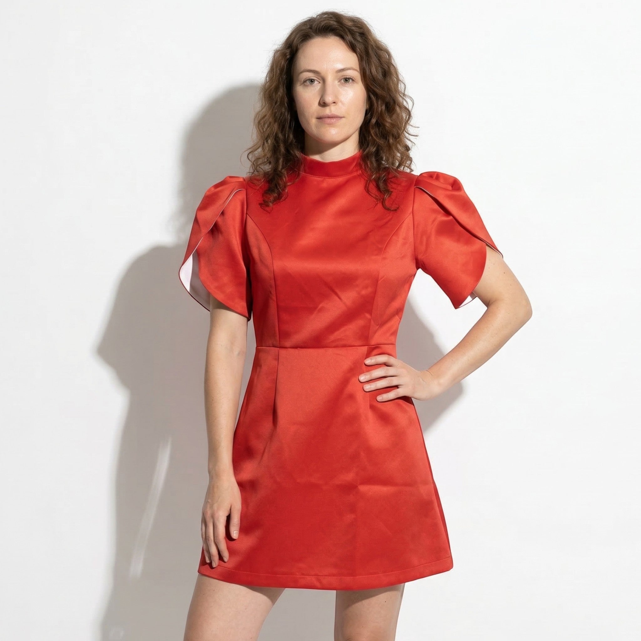 Ava - Women's High Neck Mini Dress with Back Bow - Mini Dresses - Red - Taylor & Bennett