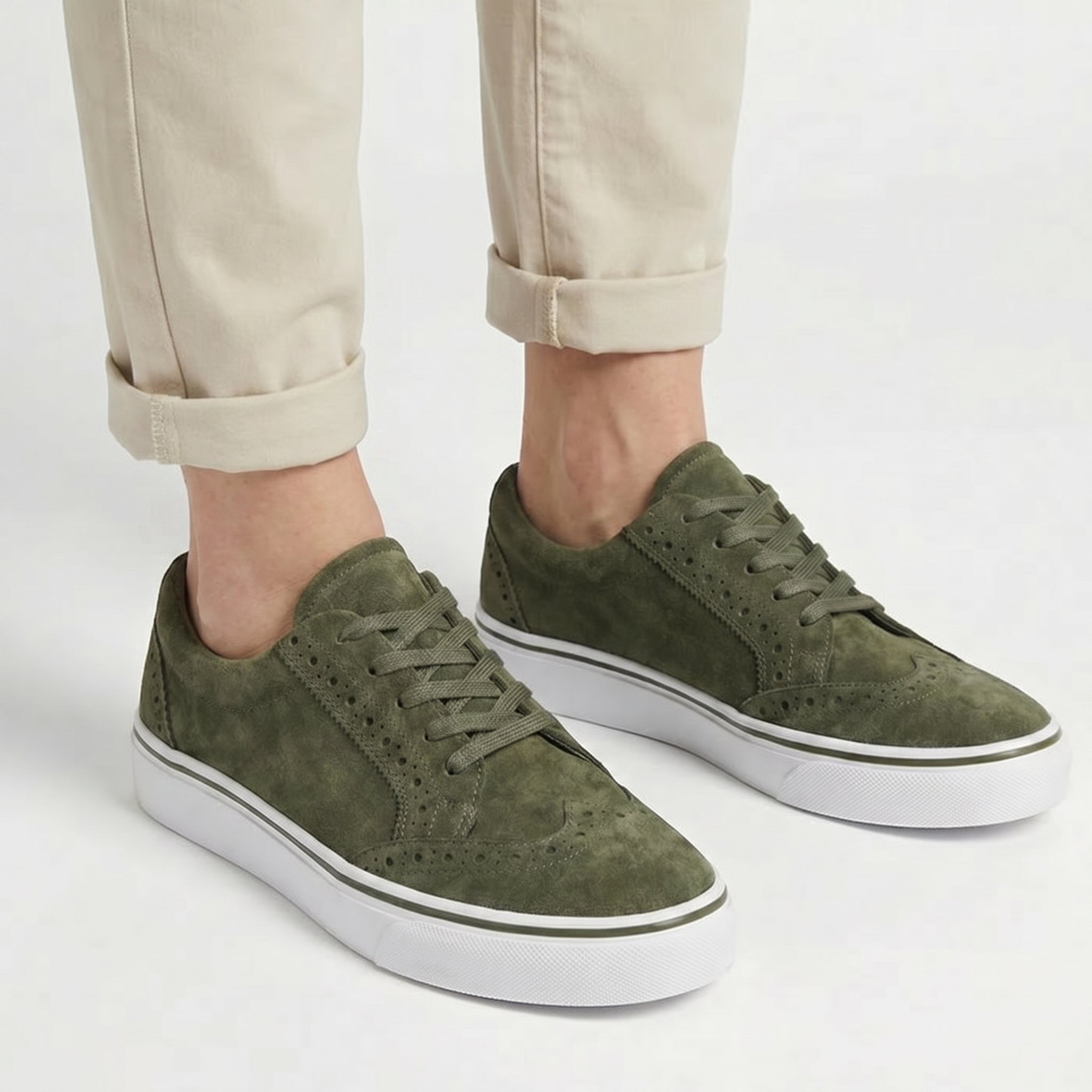 Ava - Women's Lace - Up Trainers with Brogue Detail - Shoes - Green - Taylor & Bennett