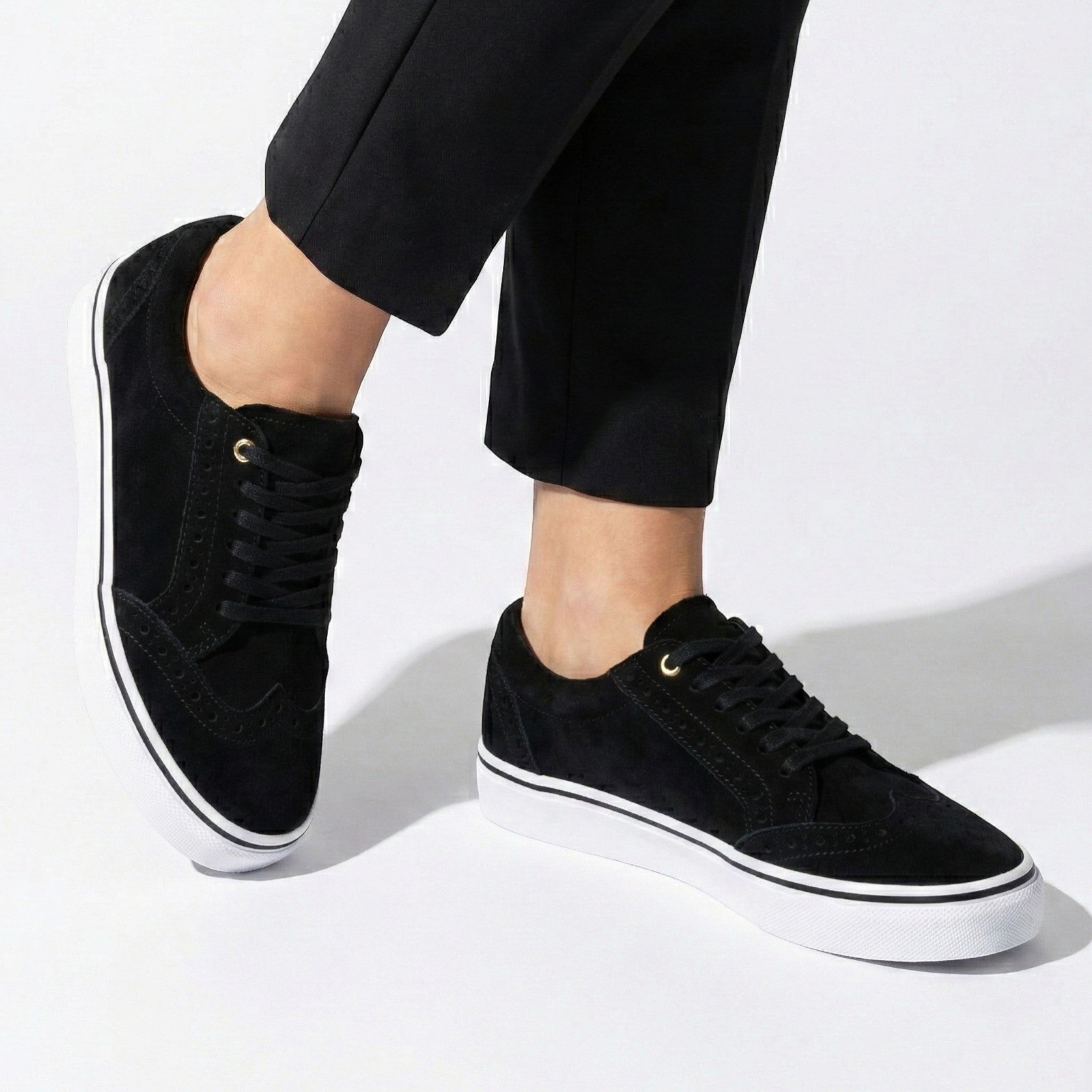 Ava - Women's Lace - Up Trainers with Brogue Detail - Shoes - Black - Taylor & Bennett