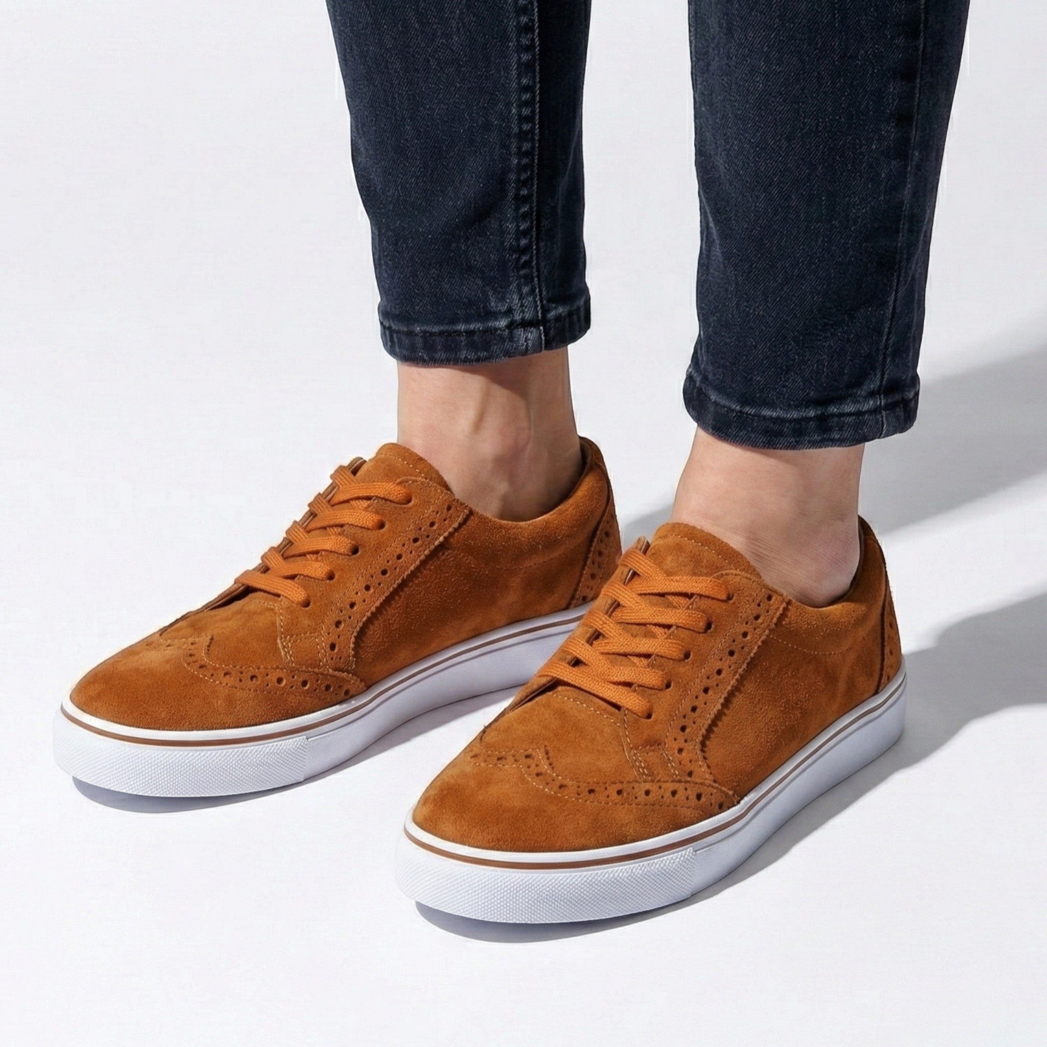 Ava - Women's Lace - Up Trainers with Brogue Detail - Shoes - Brown - Taylor & Bennett
