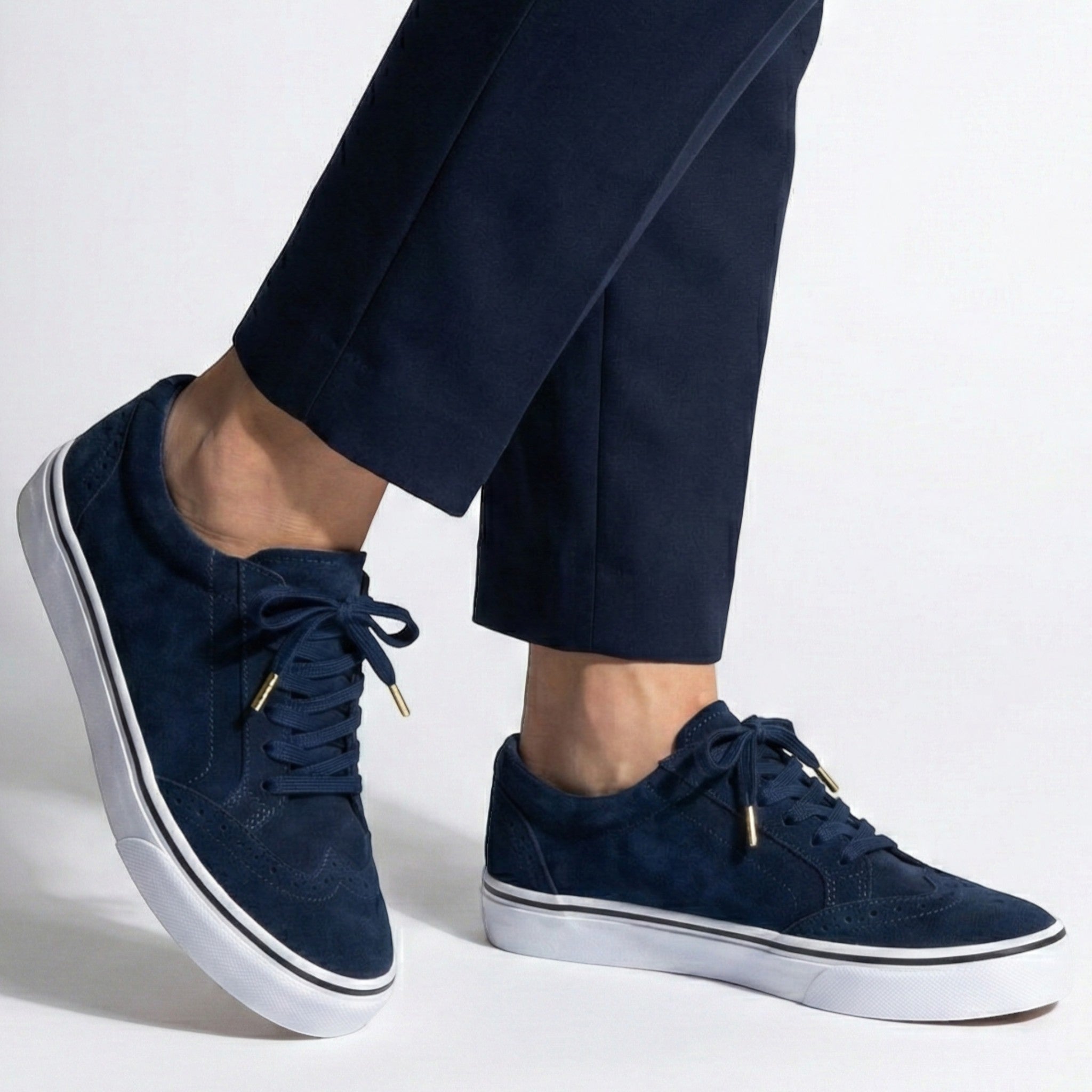 Ava - Women's Lace - Up Trainers with Brogue Detail - Shoes - Blue - Taylor & Bennett