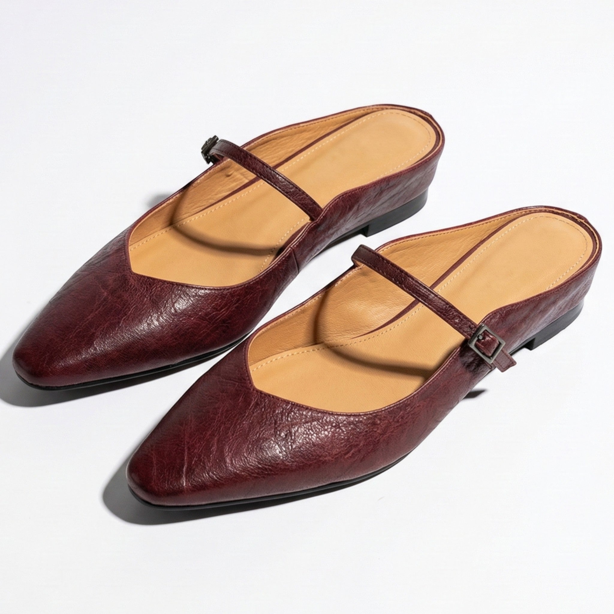 Ava - Women's Pointed - Toe Mary Jane Mules with Buckle Strap - Sandal - Maroon - Taylor & Bennett