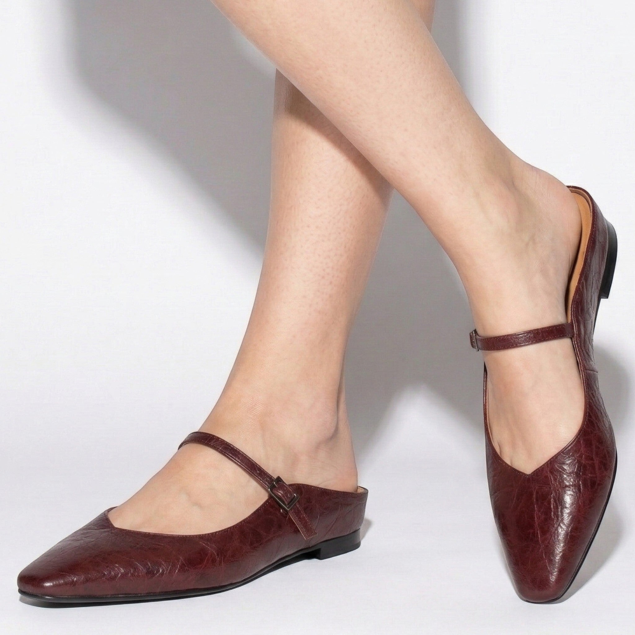 Ava - Women's Pointed - Toe Mary Jane Mules with Buckle Strap - Sandal - Maroon - Taylor & Bennett