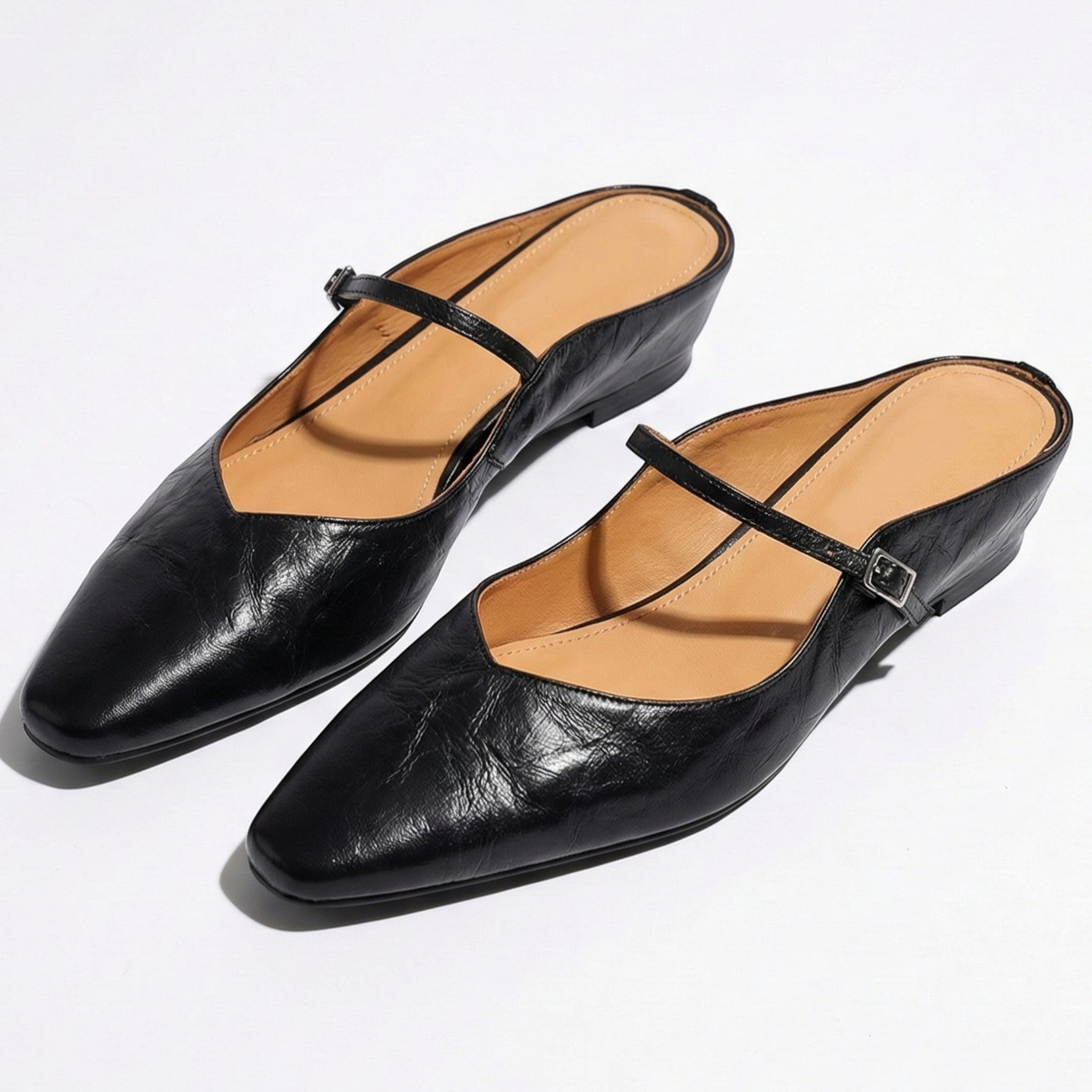 Ava - Women's Pointed - Toe Mary Jane Mules with Buckle Strap - Sandal - Black - Taylor & Bennett