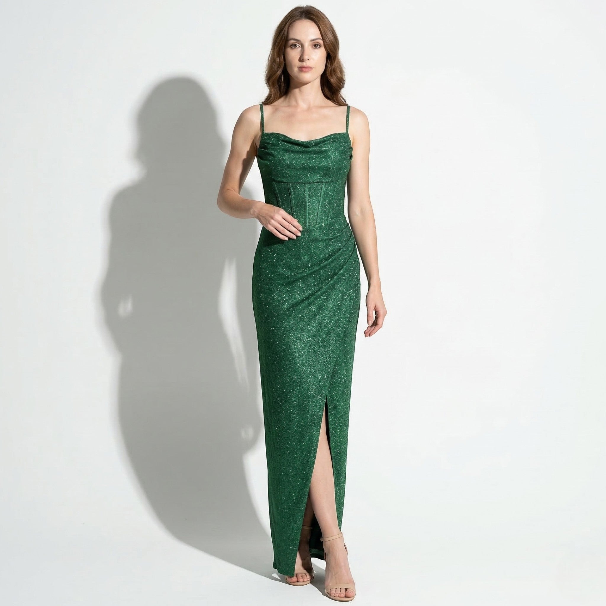 Ava - Women's Sequin Maxi Dress with Corset Bodice - Maxi Dress - Green - Taylor & Bennett