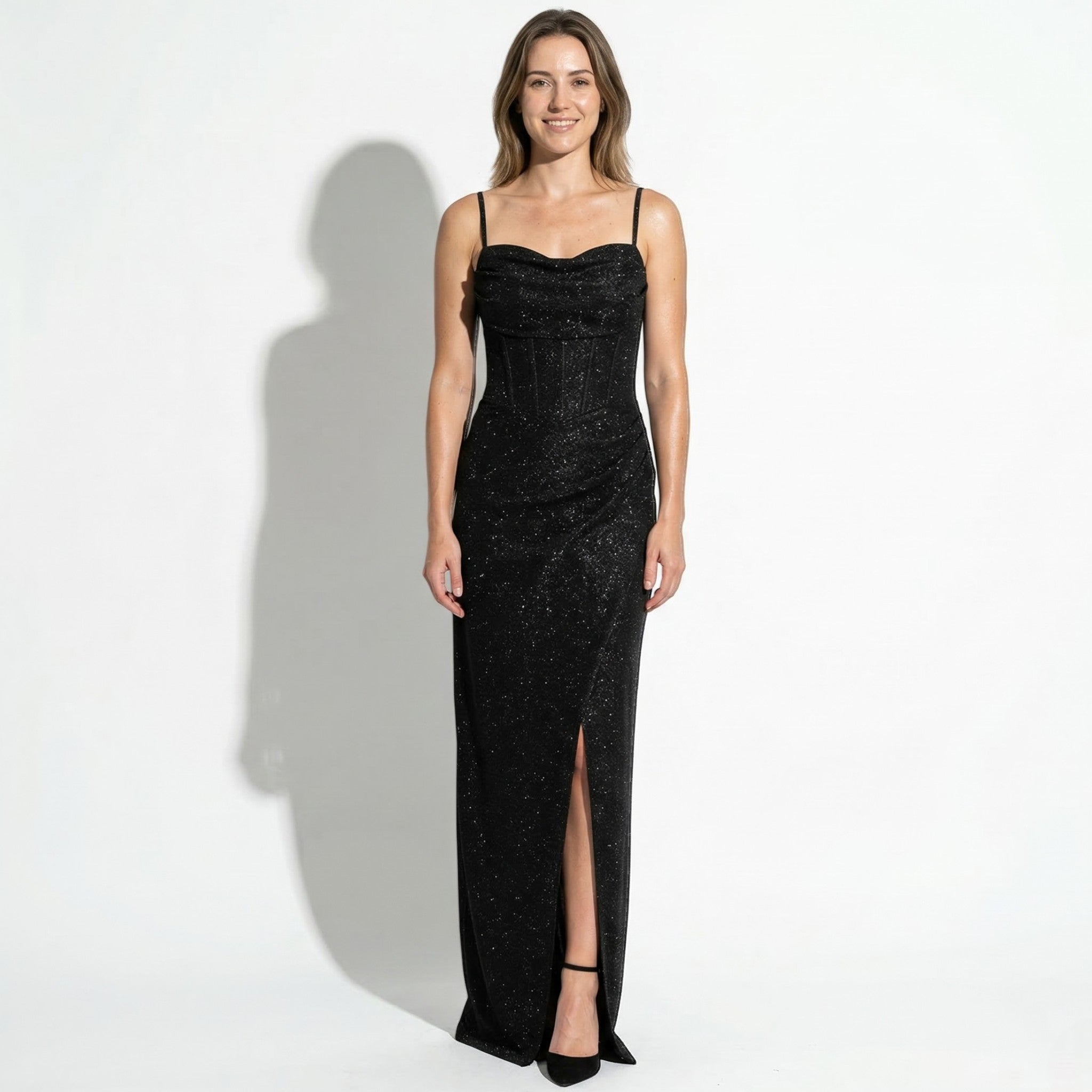 Ava - Women's Sequin Maxi Dress with Corset Bodice - Maxi Dress - Black - Taylor & Bennett
