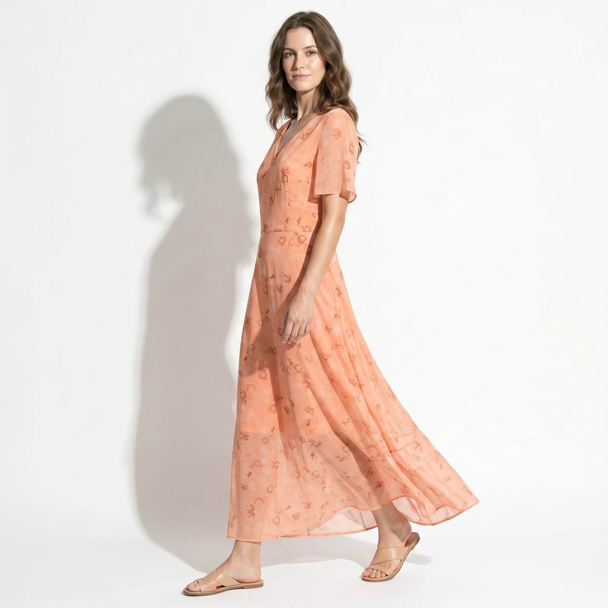 Ava – Women's Summer Floral Print Chiffon Maxi Dress - Maxi Dress - Orange - Taylor & Bennett