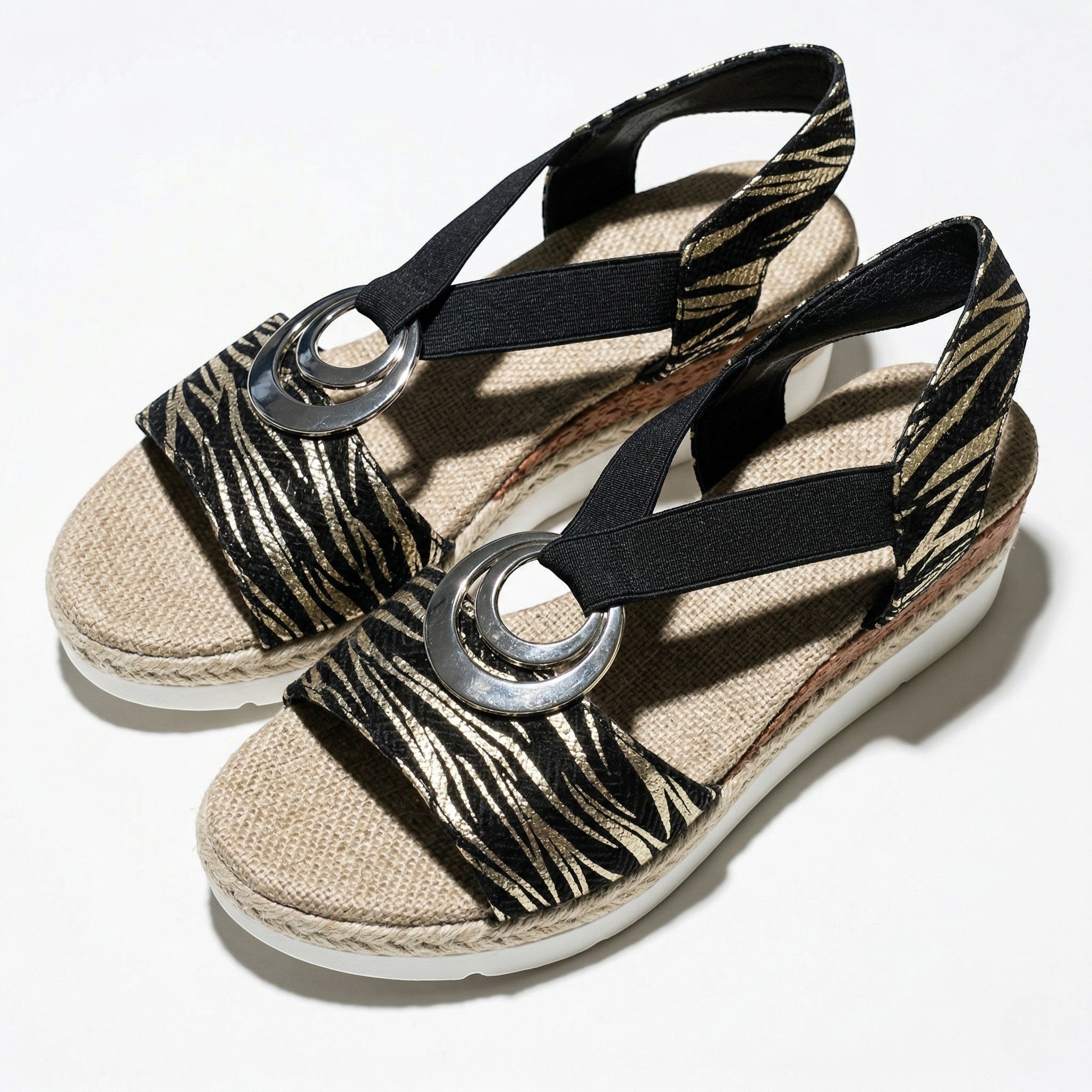Ava - Women's Wedge Sandals with Cross Strap - Sandals - Black - Taylor & Bennett