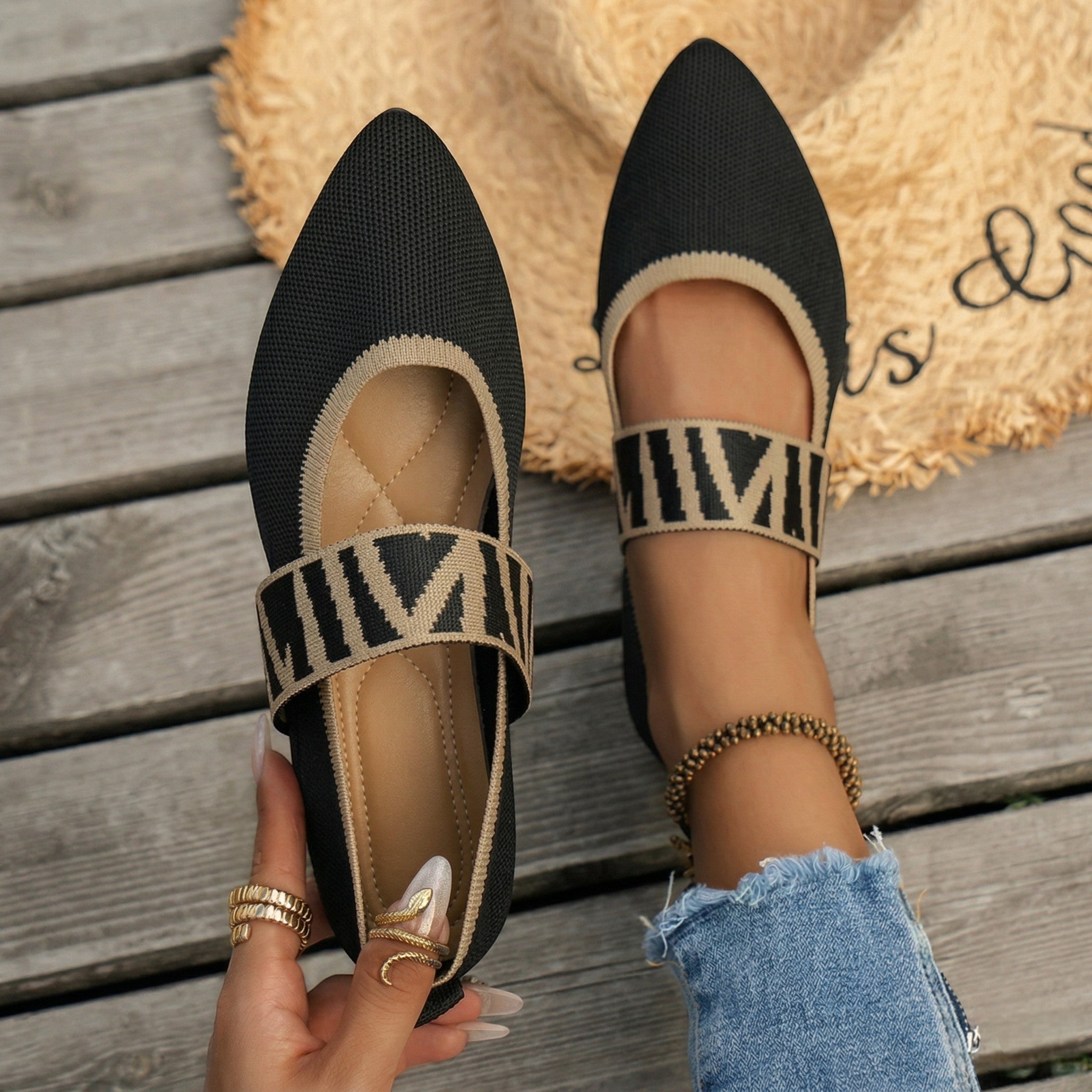 Beatrice - Women's Pointed Toe Ballet Flats - Sandals - Black - Taylor & Bennett