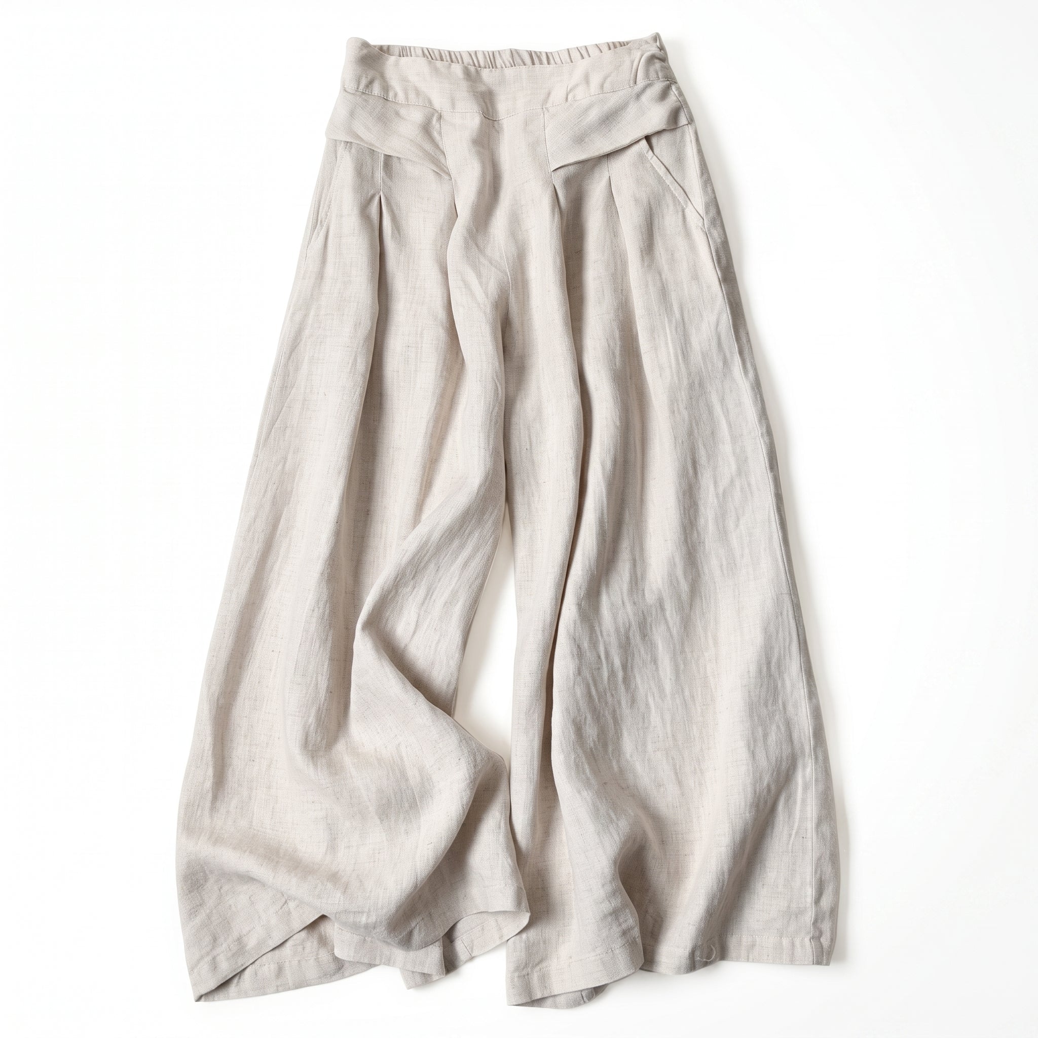 Beatrice - Women's Summer Wide-Leg Pleated Culotte Pants - Culottes - Beige - Taylor & Bennett