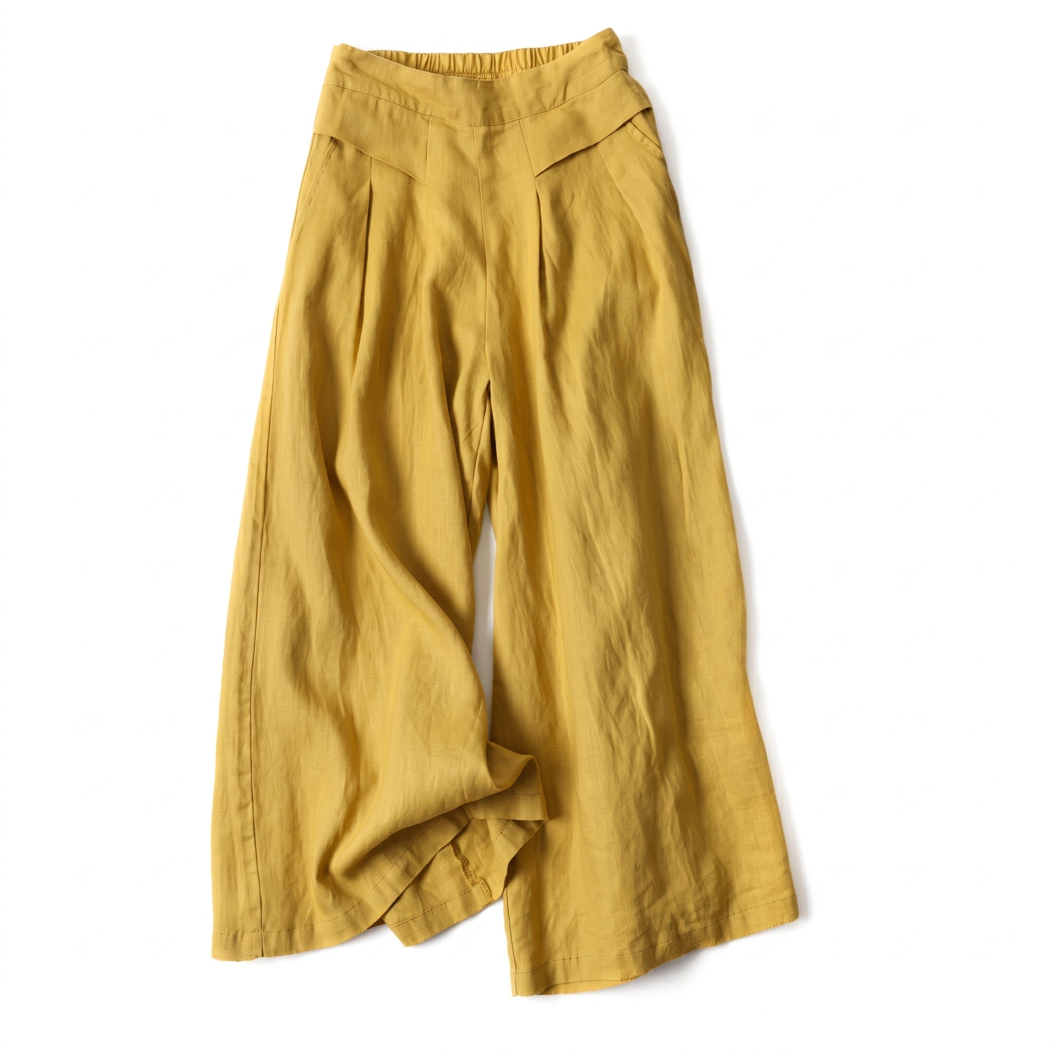 Beatrice - Women's Summer Wide-Leg Pleated Culotte Pants - Culottes - Yellow - Taylor & Bennett