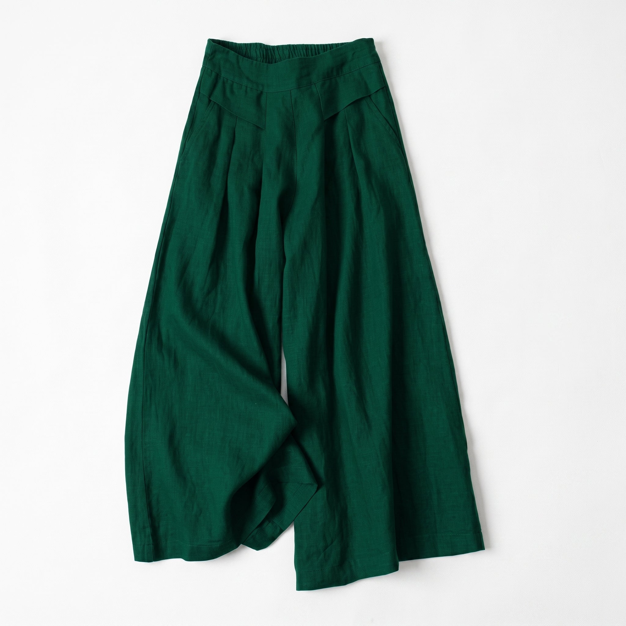 Beatrice - Women's Summer Wide-Leg Pleated Culotte Pants - Culottes - Dark Green - Taylor & Bennett