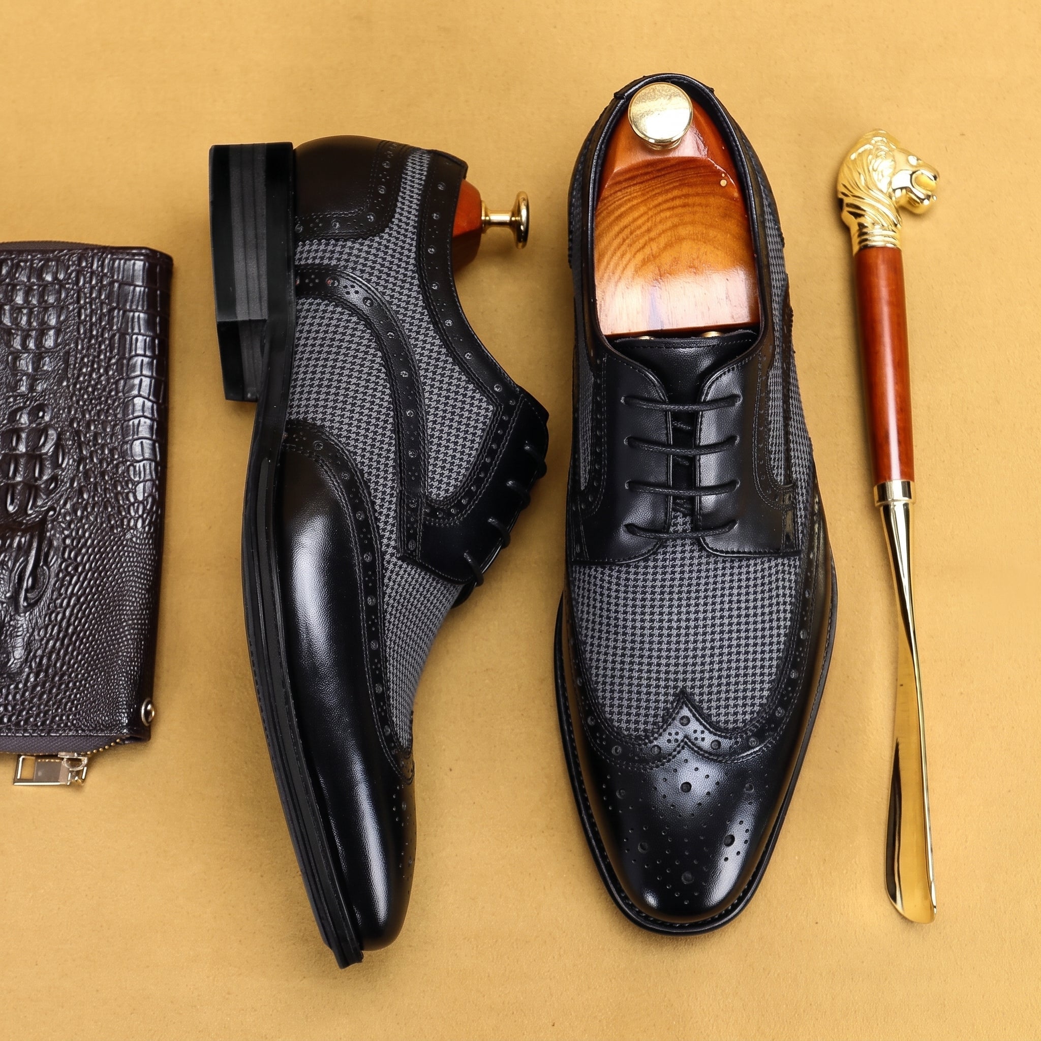 Benjamin - Casual Men's Wingtip Brogue Derby Shoes - Men's Shoes - Black - Taylor & Bennett