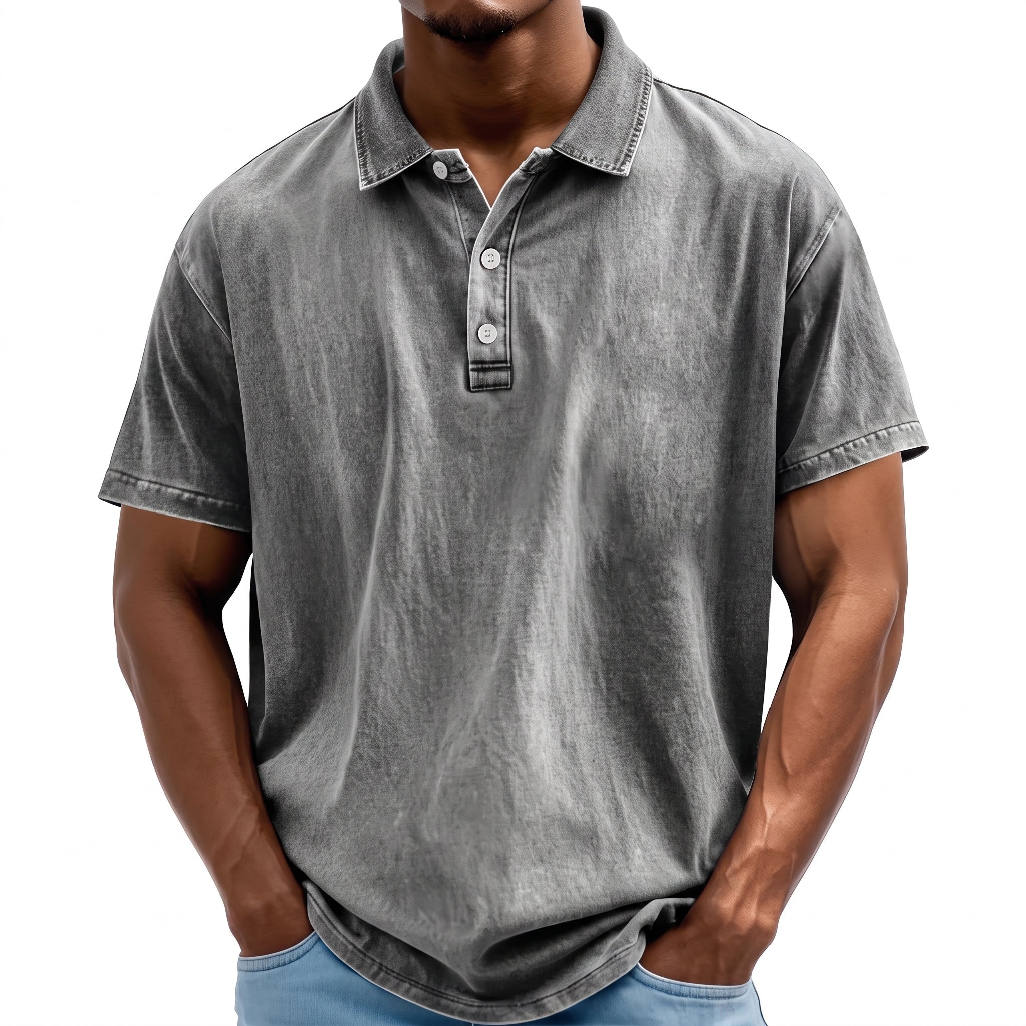 Bruno - Men's Summer Washed Finish Collared Polo Shirt - Polo Shirt - Grey - Taylor & Bennett