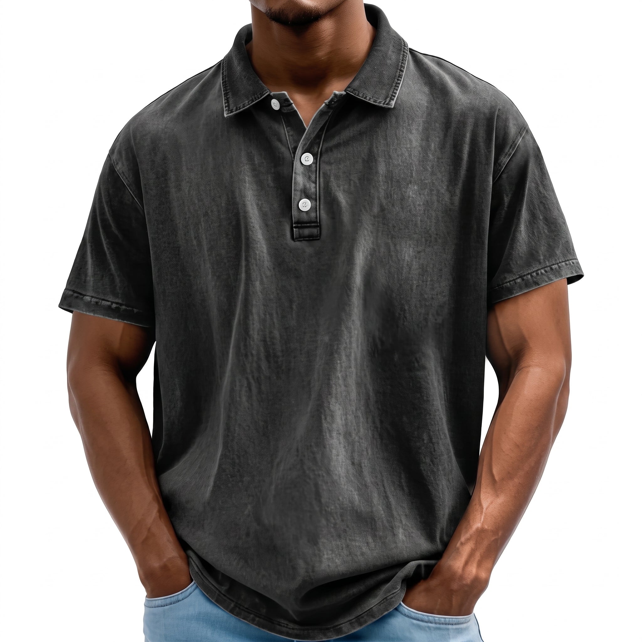 Bruno - Men's Summer Washed Finish Collared Polo Shirt - Polo Shirt - Black - Taylor & Bennett