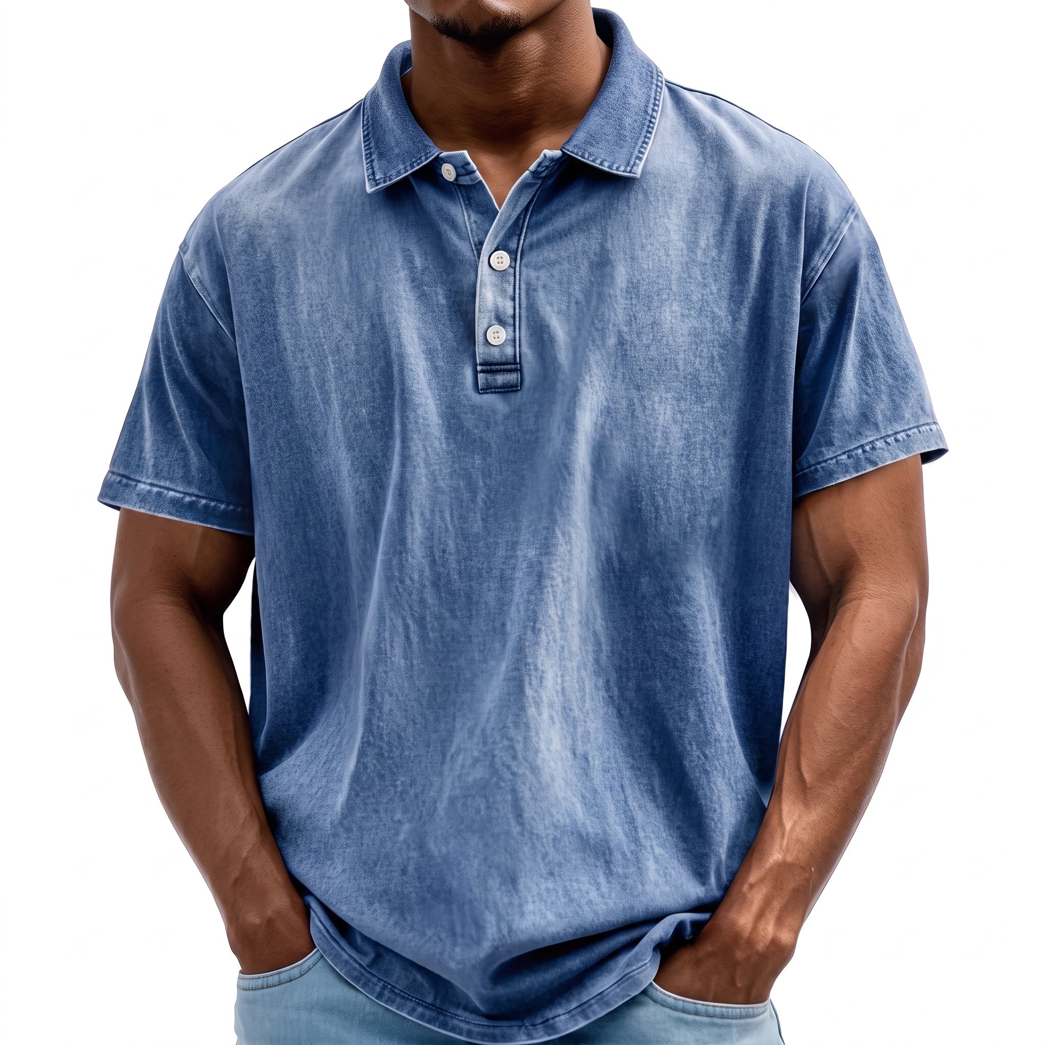 Bruno - Men's Summer Washed Finish Collared Polo Shirt - Polo Shirt - Blue - Taylor & Bennett