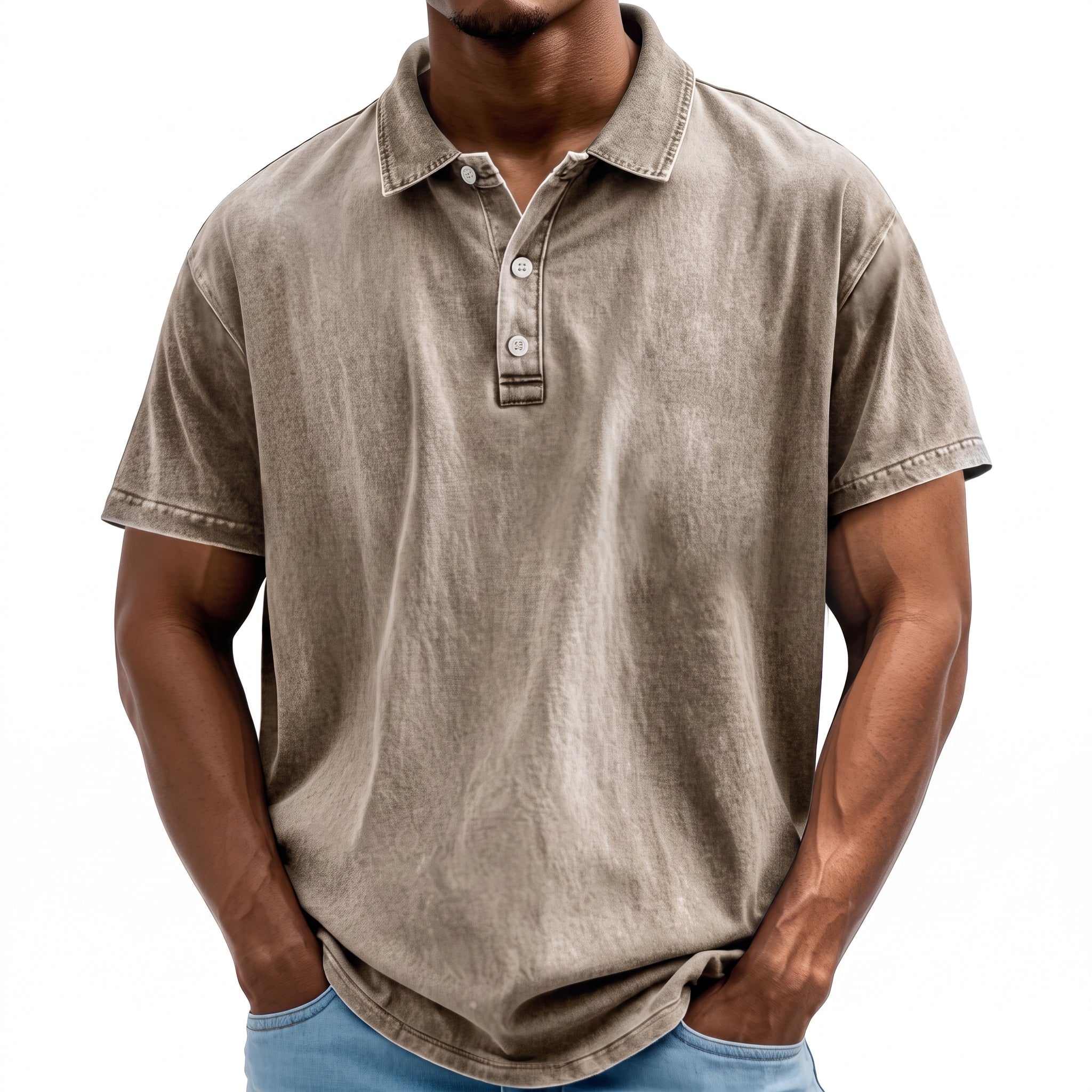 Bruno - Men's Summer Washed Finish Collared Polo Shirt - Polo Shirt - Khaki - Taylor & Bennett