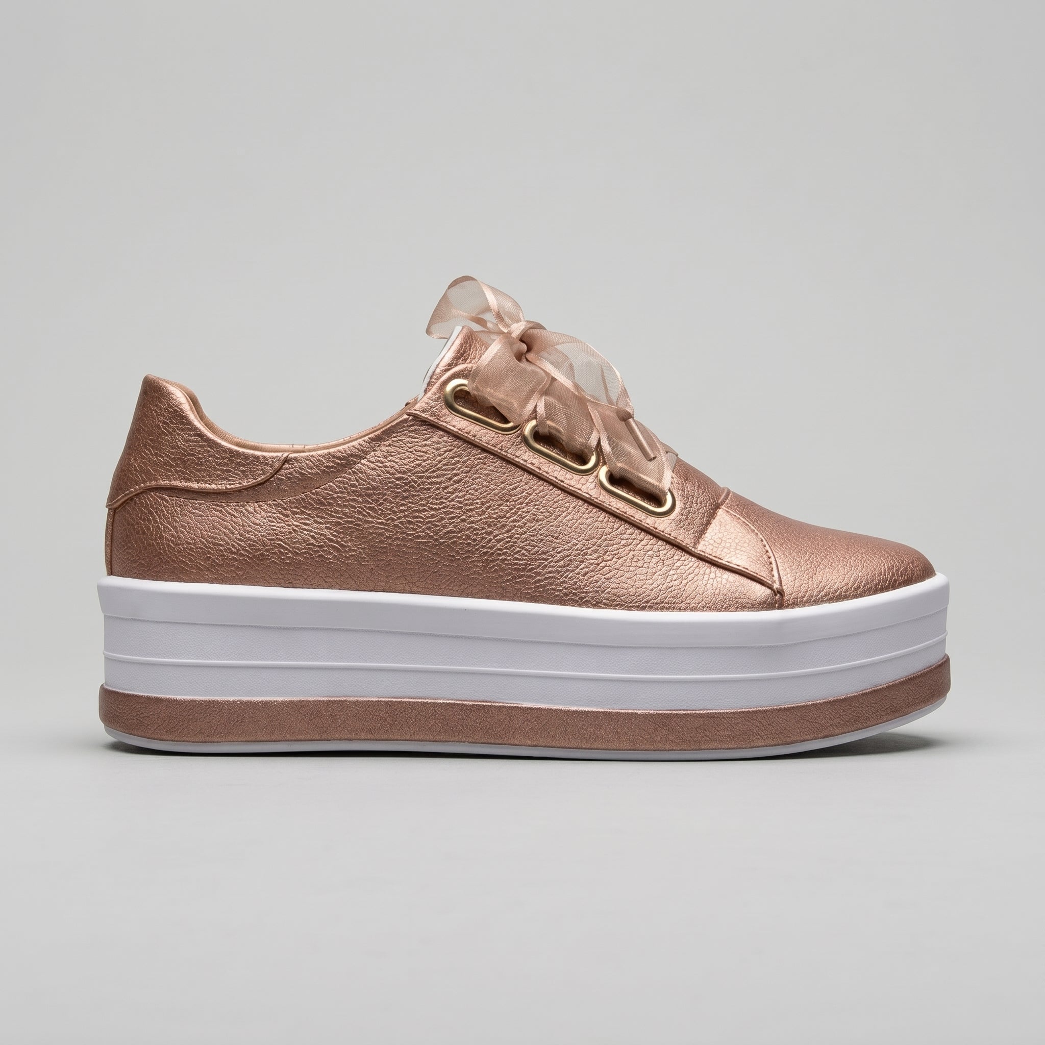 Carina - Women's Lace-Up Ribbon Bow Low-Top Trainers - Trainers - Rose Gold - Taylor & Bennett