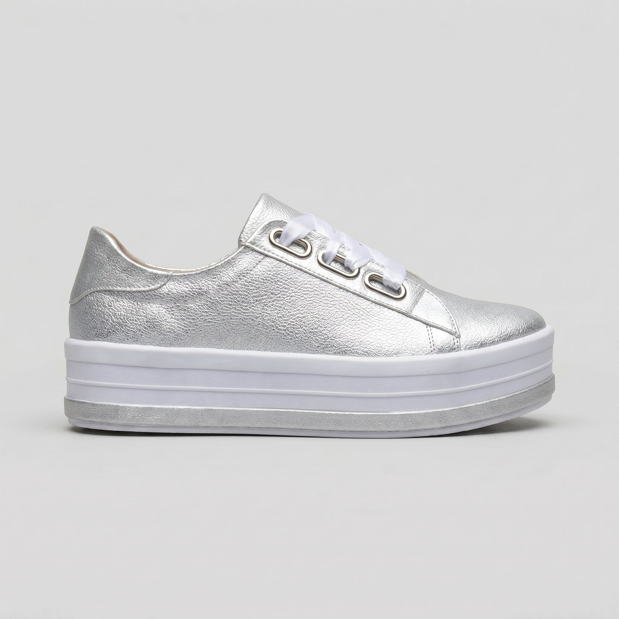 Carina - Women's Lace-Up Ribbon Bow Low-Top Trainers - Trainers - Silver - Taylor & Bennett