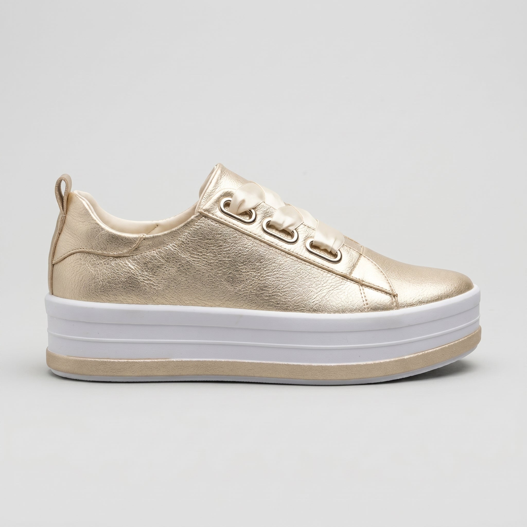 Carina - Women's Lace-Up Ribbon Bow Low-Top Trainers - Trainers - Gold - Taylor & Bennett