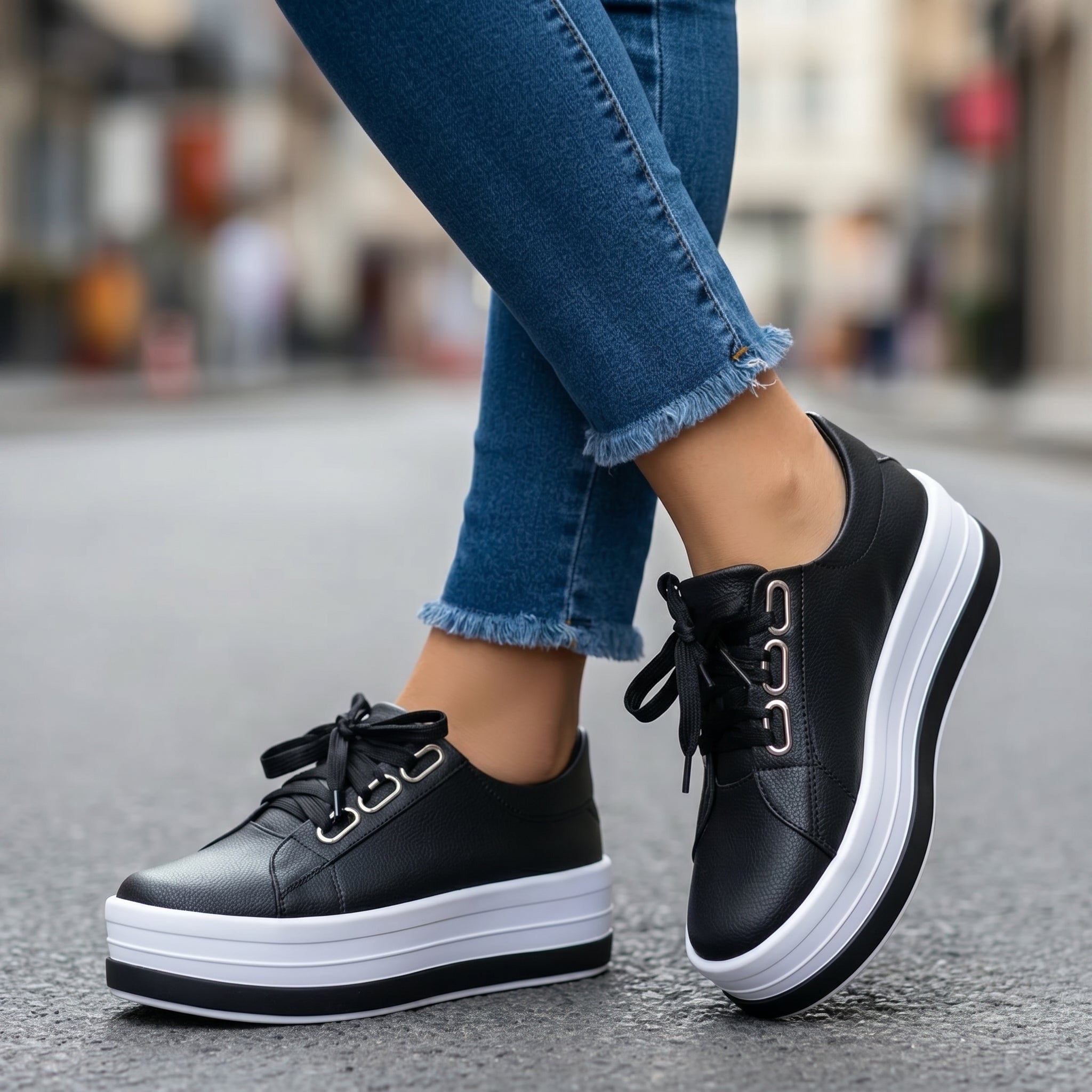 Carina - Women's Lace-Up Ribbon Bow Low-Top Trainers - Trainers - Black - Taylor & Bennett