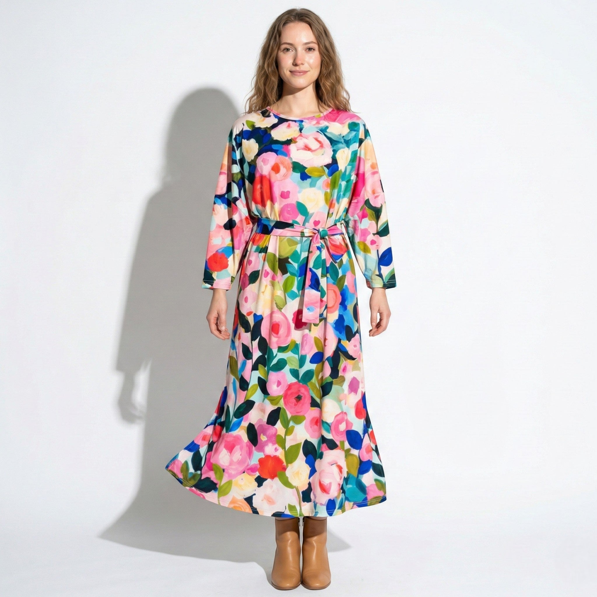 Catherine - Women's Floral Midi Dress with Wide Sleeves - Dress - Floral - Taylor & Bennett