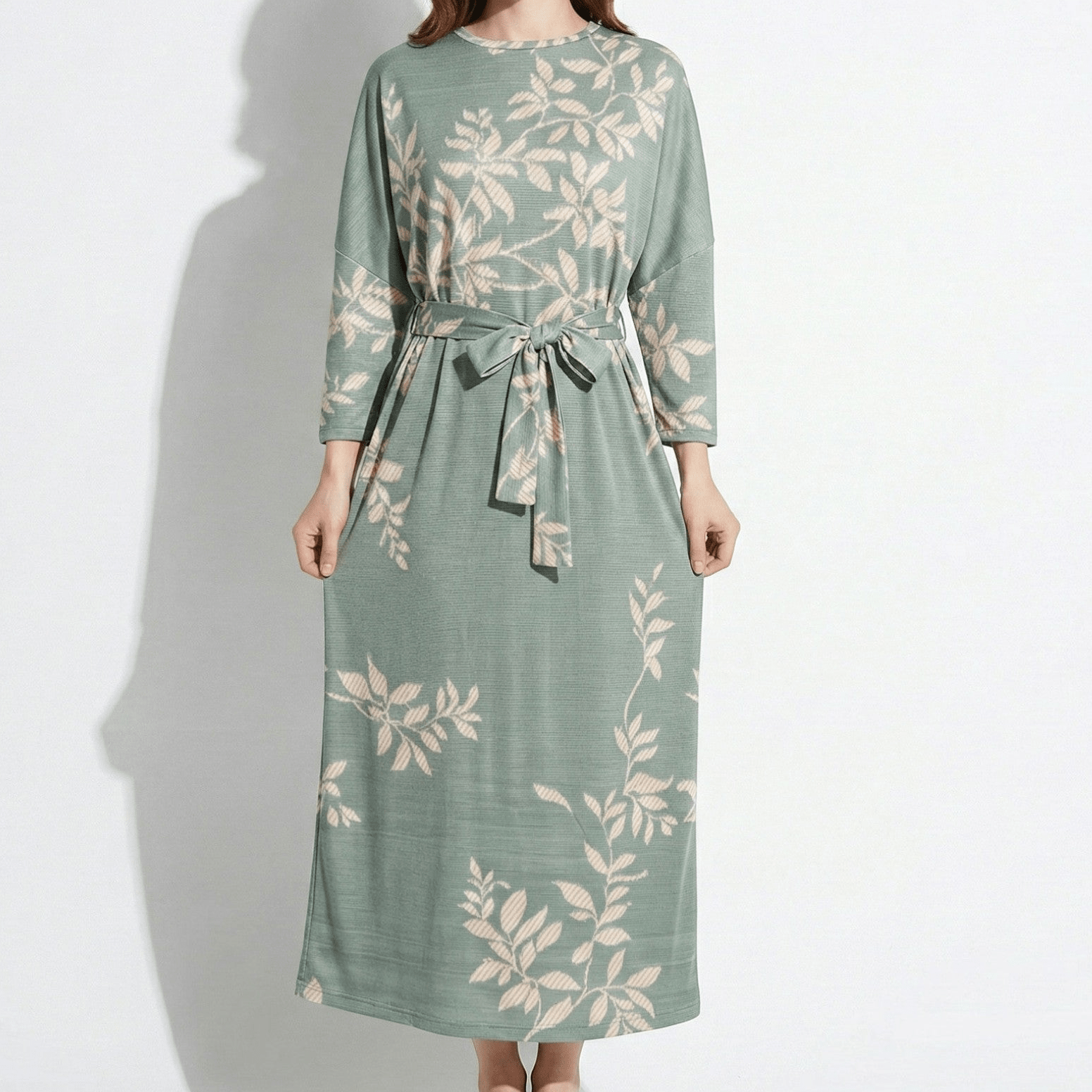 Catherine - Women's Floral Midi Dress with Wide Sleeves - Dress - Green - Taylor & Bennett