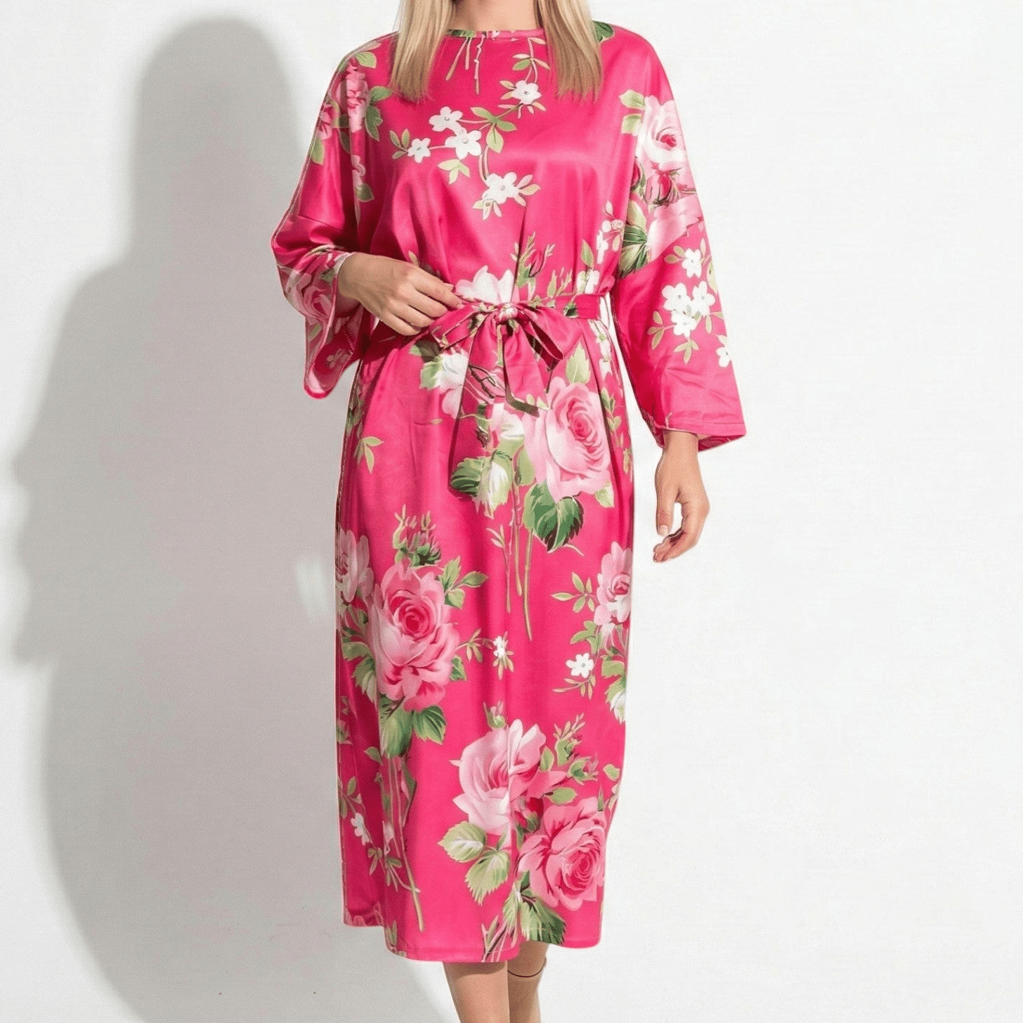 Catherine - Women's Floral Midi Dress with Wide Sleeves - Dress - Pink - Taylor & Bennett