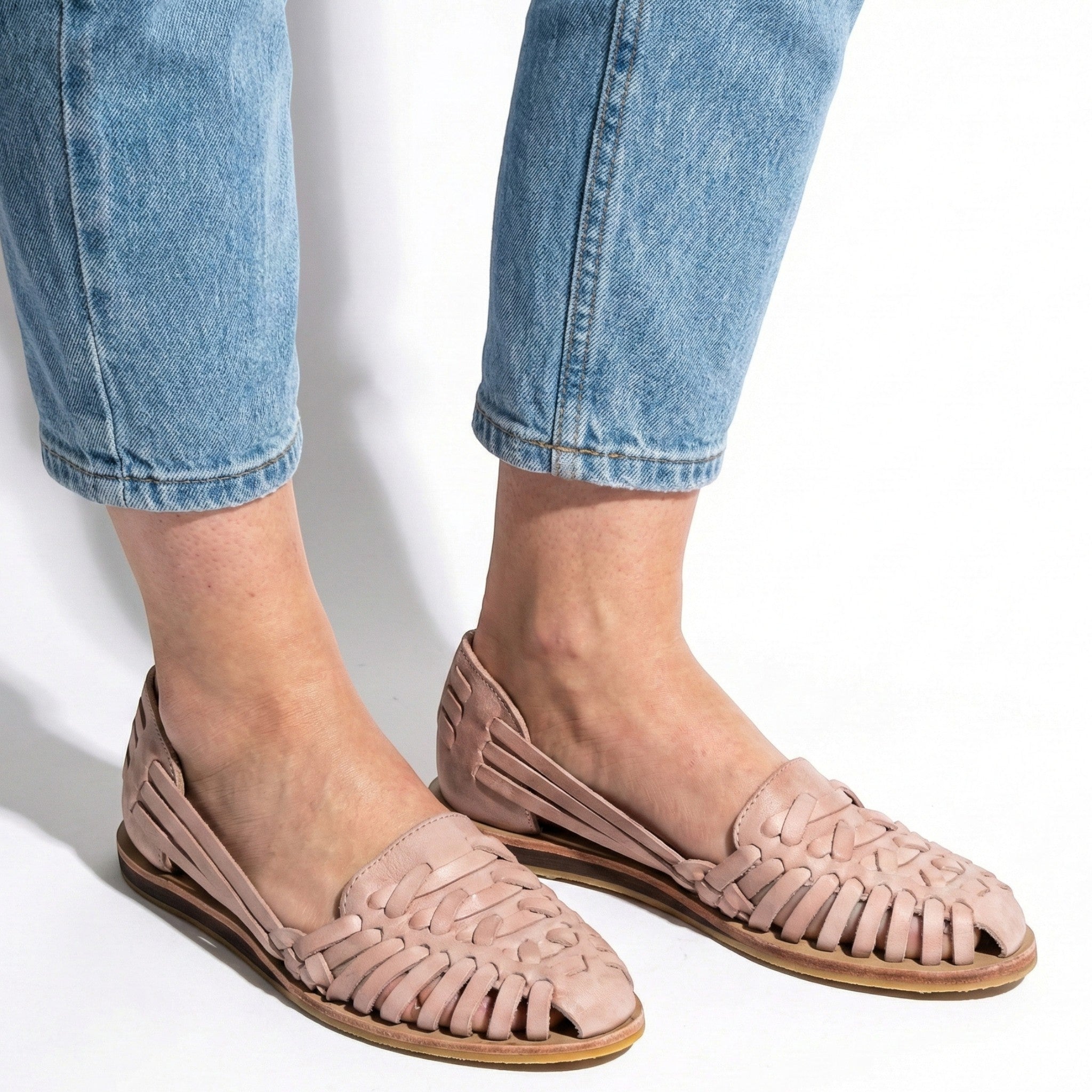 Catherine - Women's Woven Flat Sandals with Open Sides - Orthopaedic Shoes - Pink - Taylor & Bennett