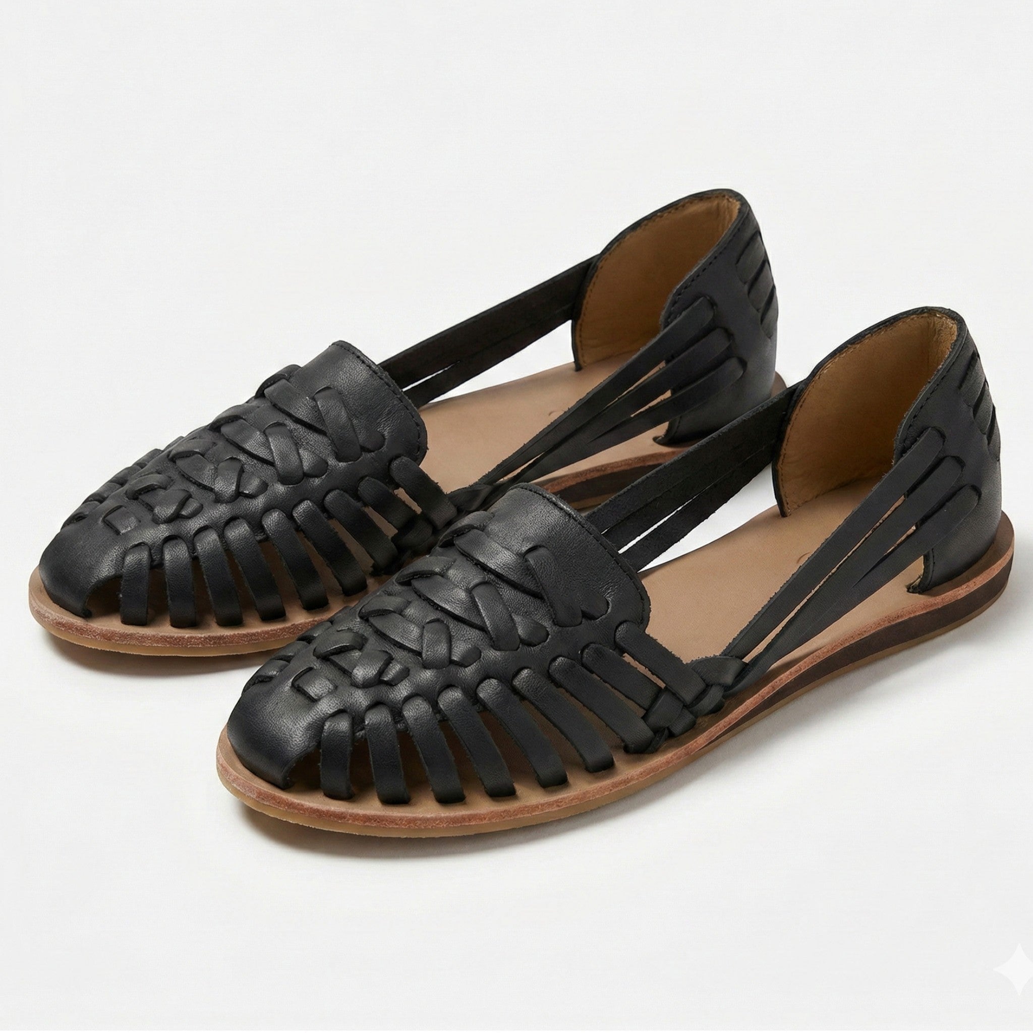 Catherine - Women's Woven Flat Sandals with Open Sides - Orthopaedic Shoes - Black - Taylor & Bennett