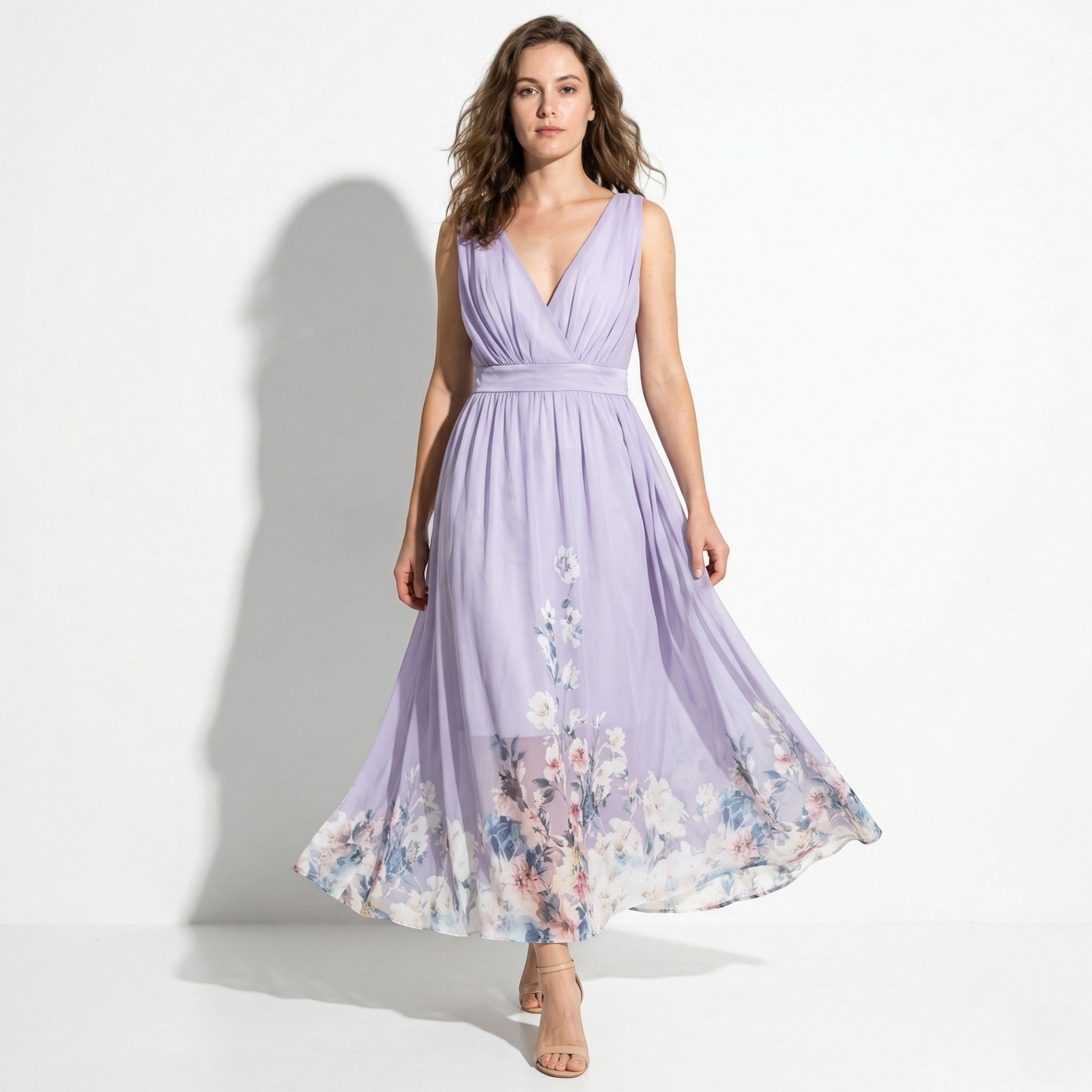 Celeste - Women's Floral Print V - Neck Maxi Dress - Maxi Dress - Purple - Taylor & Bennett