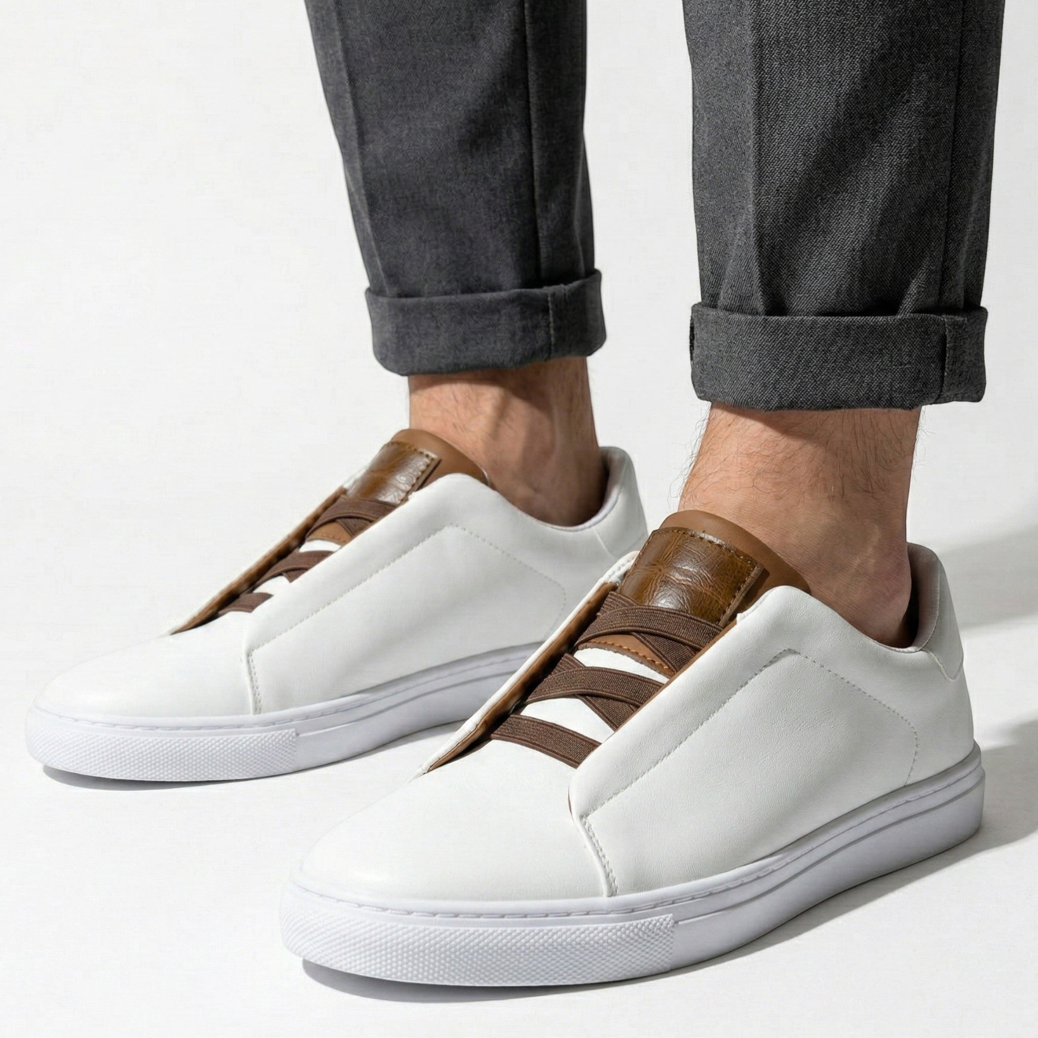 Charlie - Men's Comfortable Slip - on Trainers - Trainers - White - Taylor & Bennett