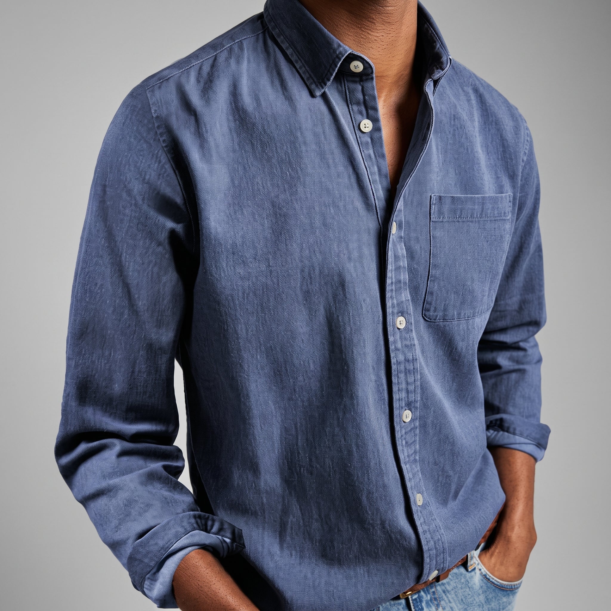 Charlie - Men's Relaxed Fit Button-Down Denim-Style Shirt - Shirts - Dark Blue - Taylor & Bennett