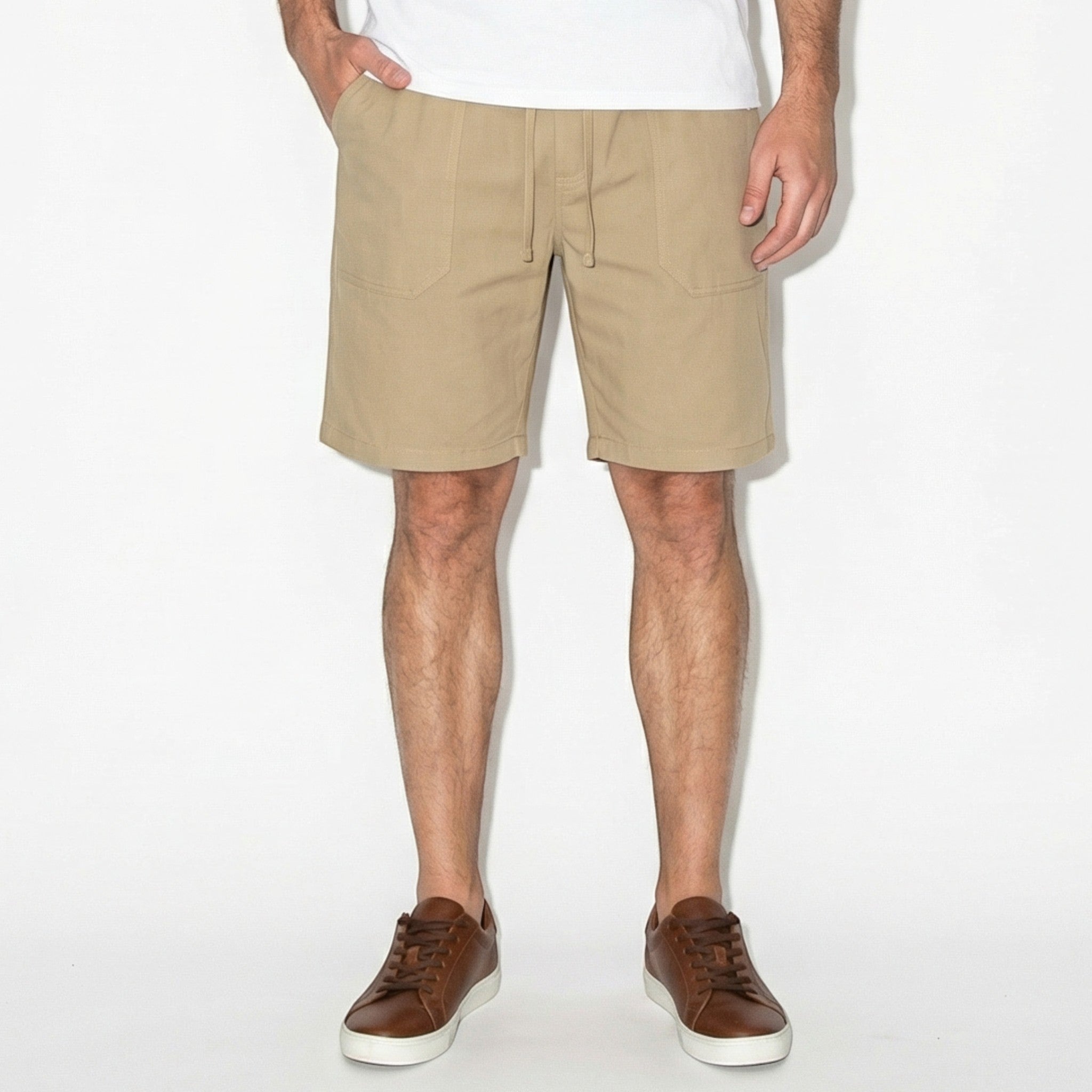 Charlie - Men's Relaxed Fit Summer Drawstring Shorts - Shorts Men - Khaki - Taylor & Bennett