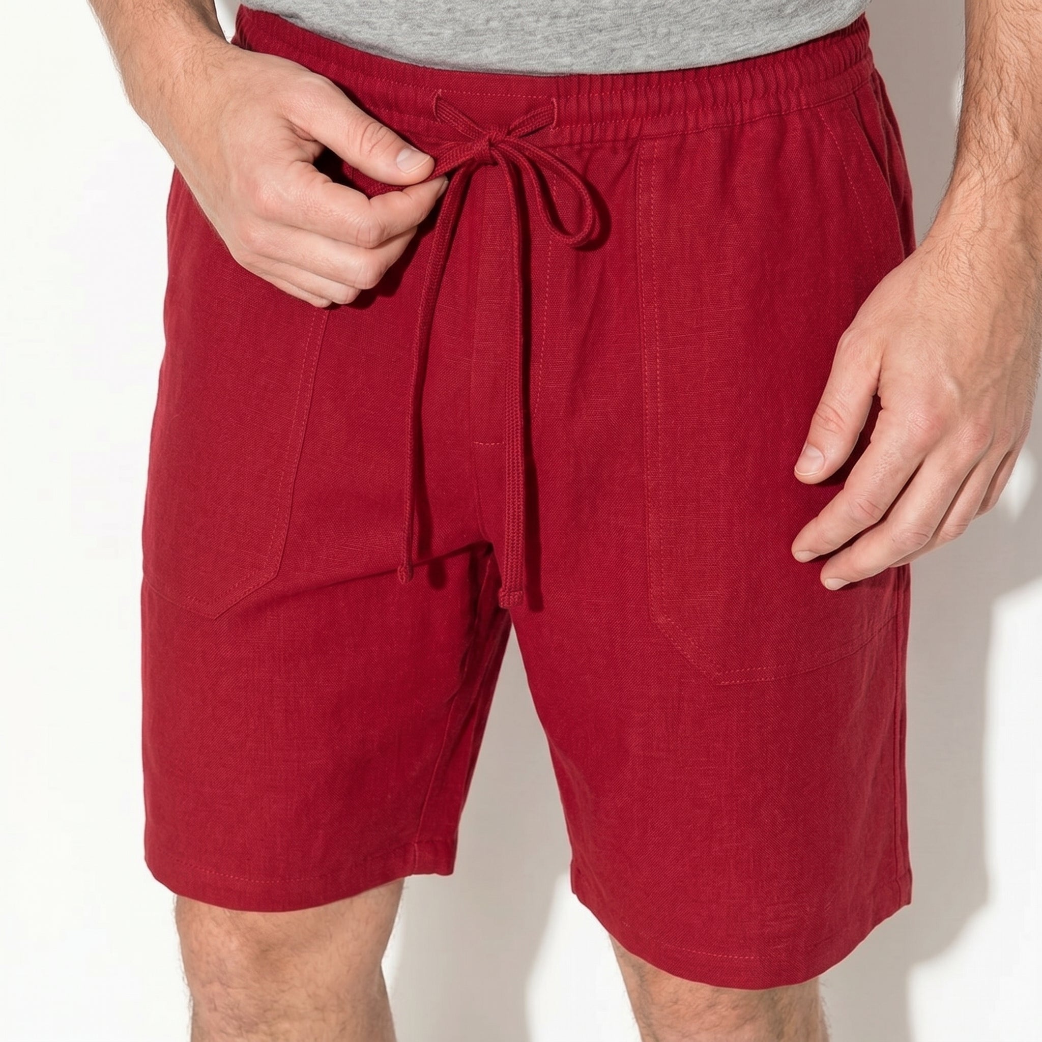 Charlie - Men's Relaxed Fit Summer Drawstring Shorts - Shorts Men - Red - Taylor & Bennett