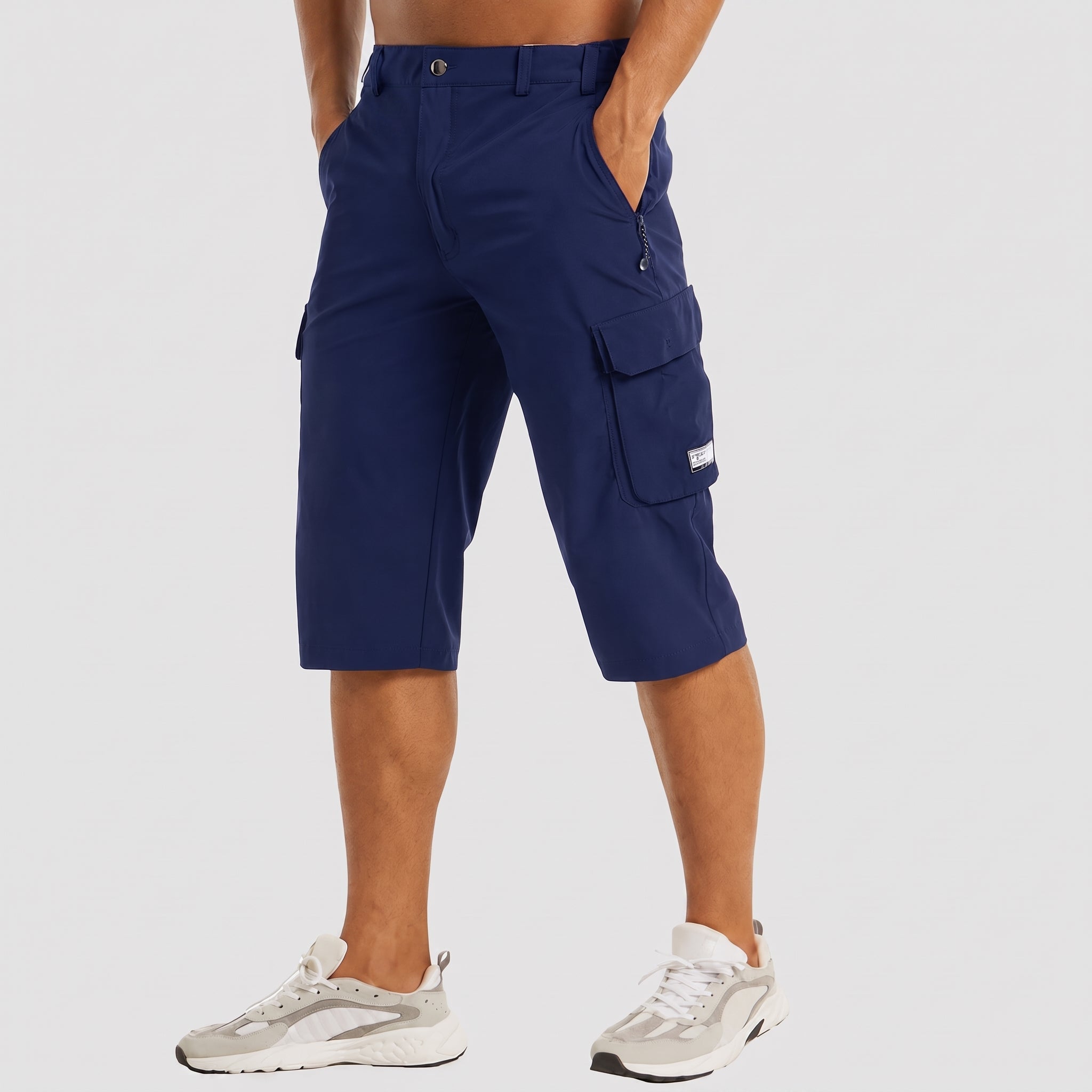 Charlie - Men's Relaxed Fit Zip-Pocket Cargo Capri Shorts - Shorts Men - Dark Blue - Taylor & Bennett