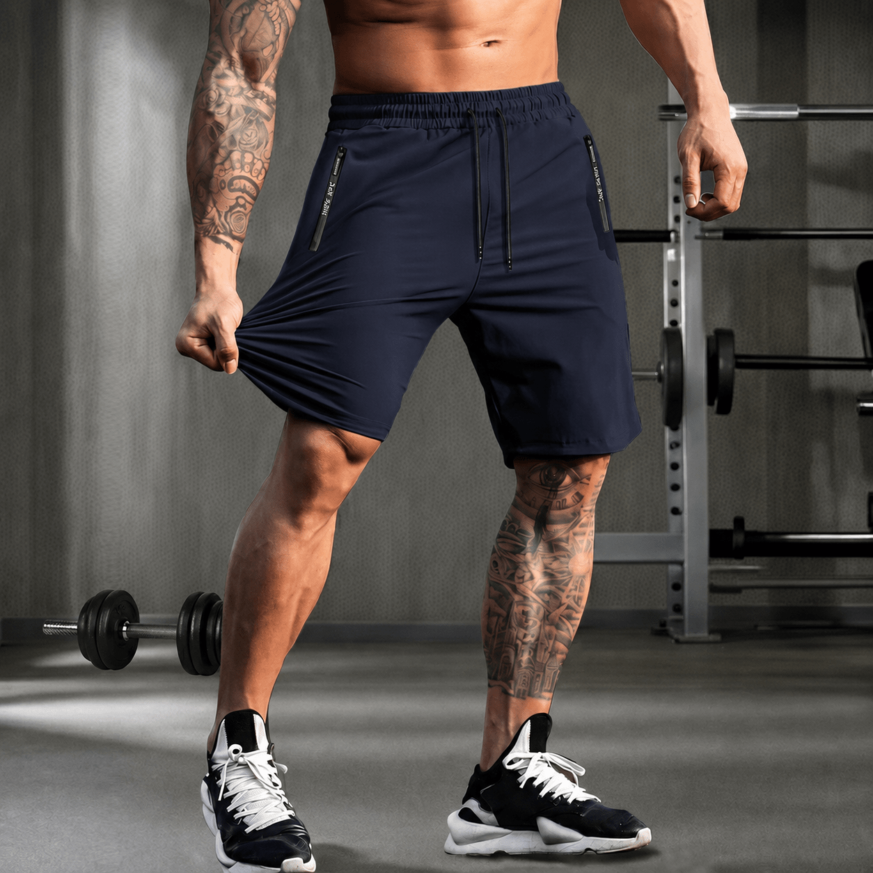 Charlie - Men's Slim Fit Drawstring Gym Short with Zip Pockets - Shorts - Blue - Taylor & Bennett