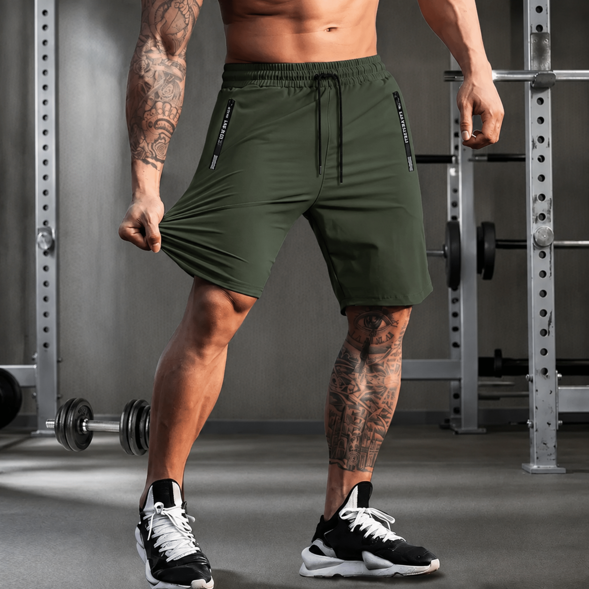 Charlie - Men's Slim Fit Drawstring Gym Short with Zip Pockets - Shorts - Green - Taylor & Bennett