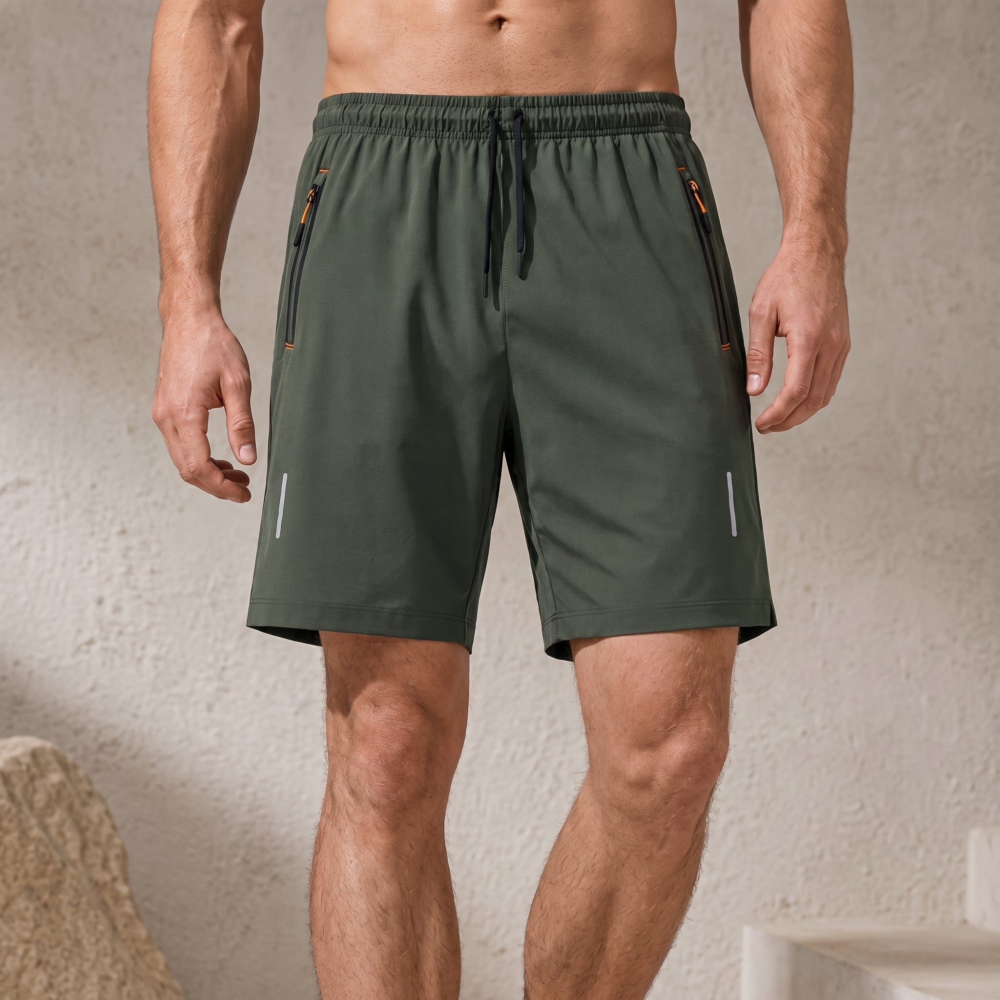 Charlie – Men's Summer Relaxed Fit Zip Pocket Sports Shorts - Shorts - Green - Taylor & Bennett